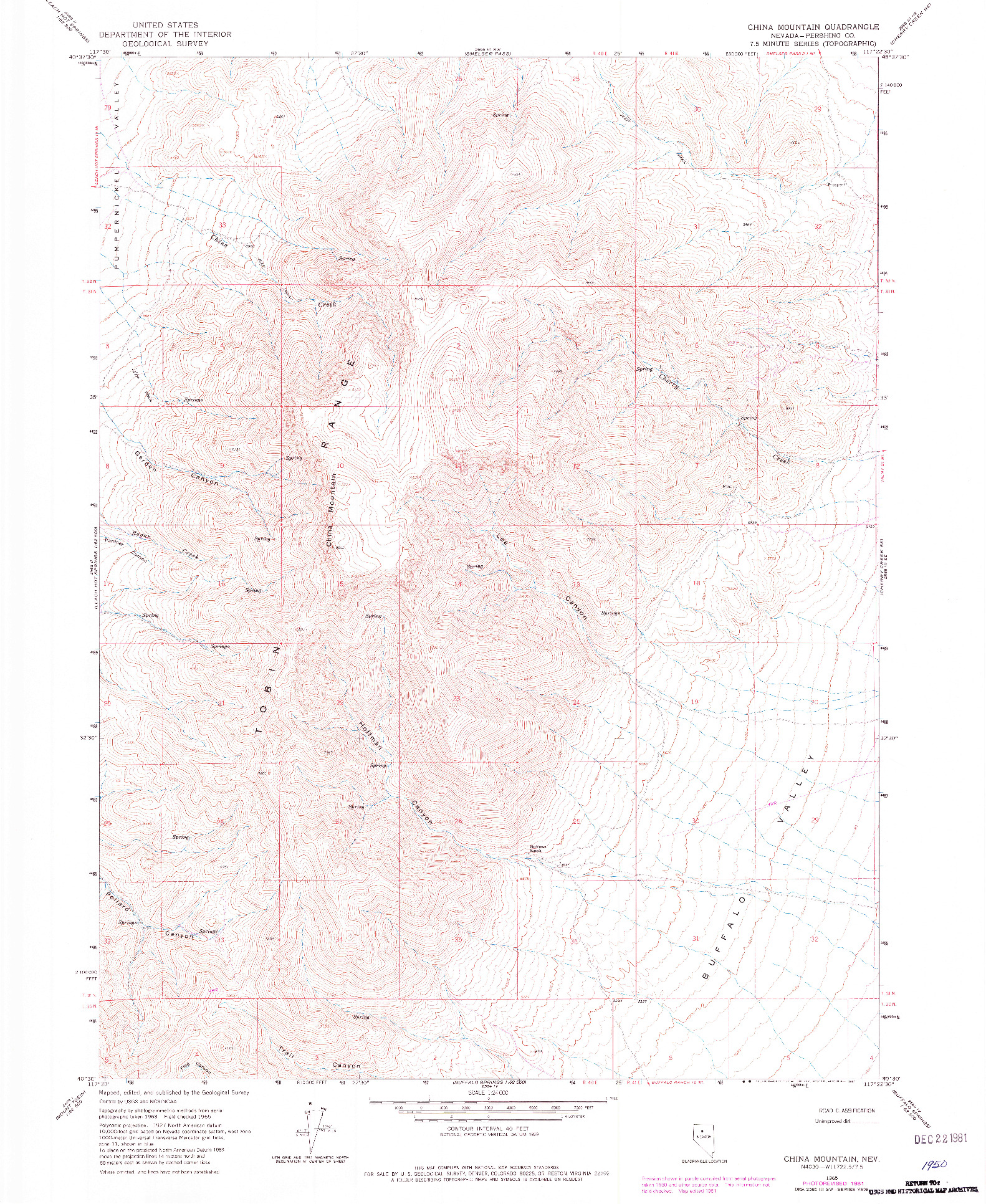 USGS 1:24000-SCALE QUADRANGLE FOR CHINA MOUNTAIN, NV 1965