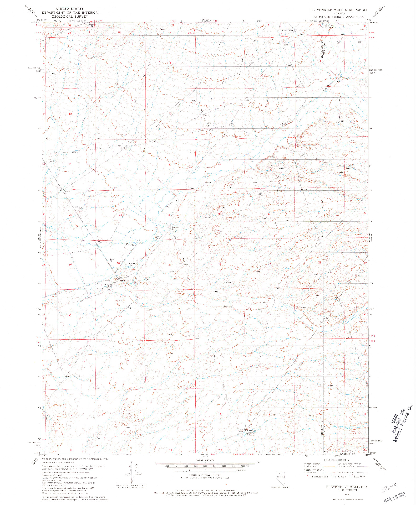USGS 1:24000-SCALE QUADRANGLE FOR ELEVENMILE WELL, NV 1980