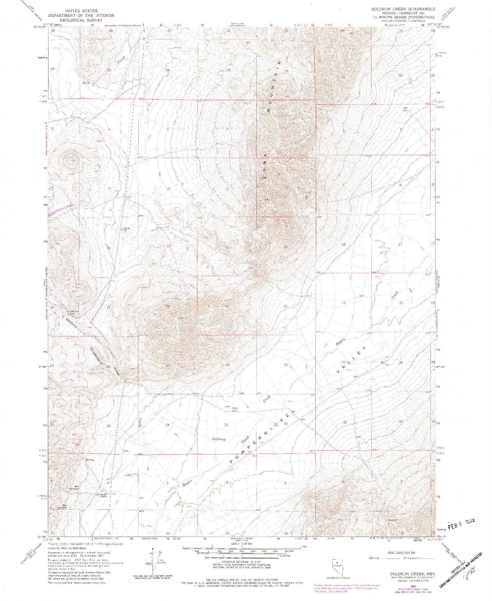 USGS 1:24000-SCALE QUADRANGLE FOR GOLDRUN CREEK, NV 1965