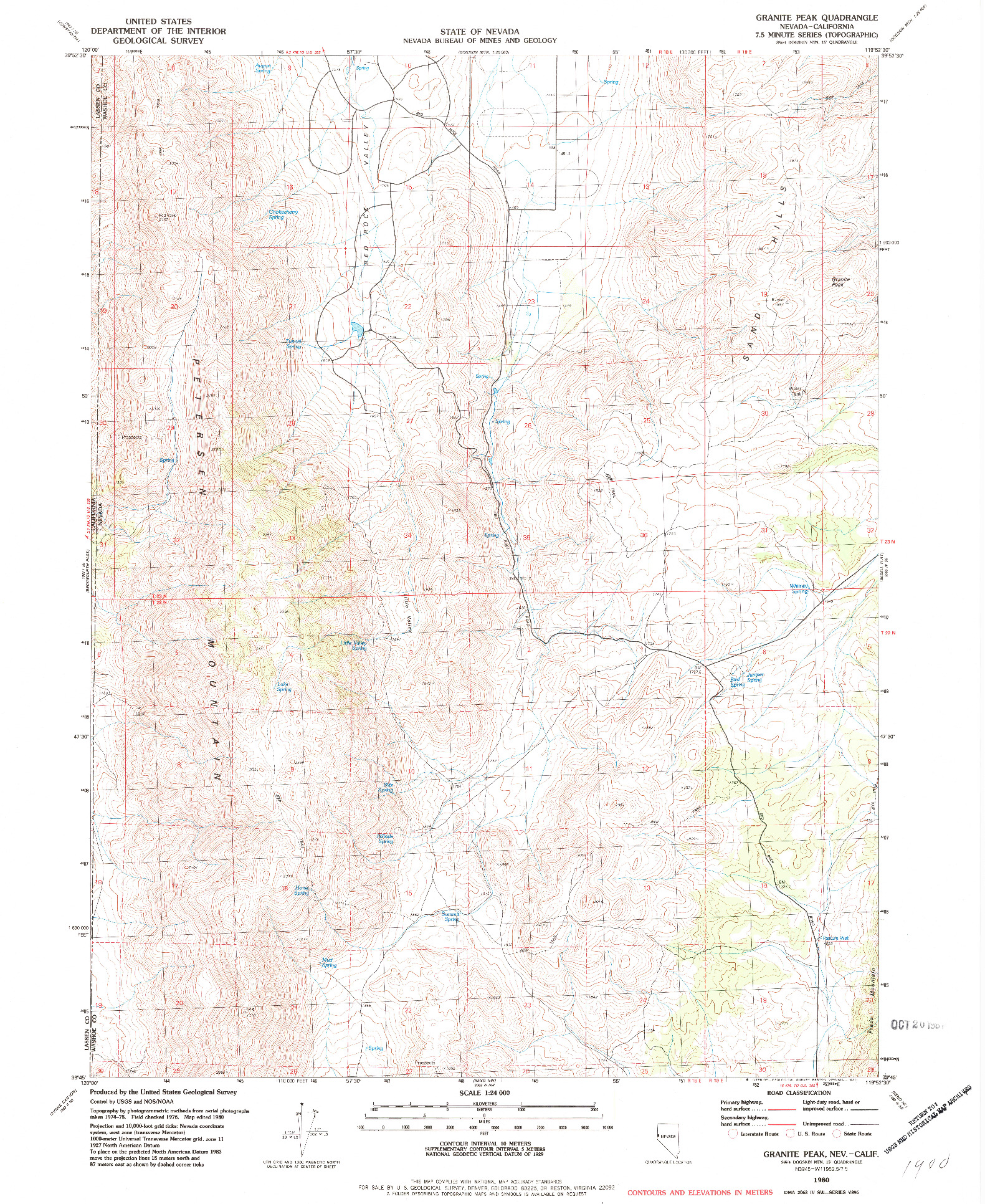 USGS 1:24000-SCALE QUADRANGLE FOR GRANITE PEAK, NV 1980