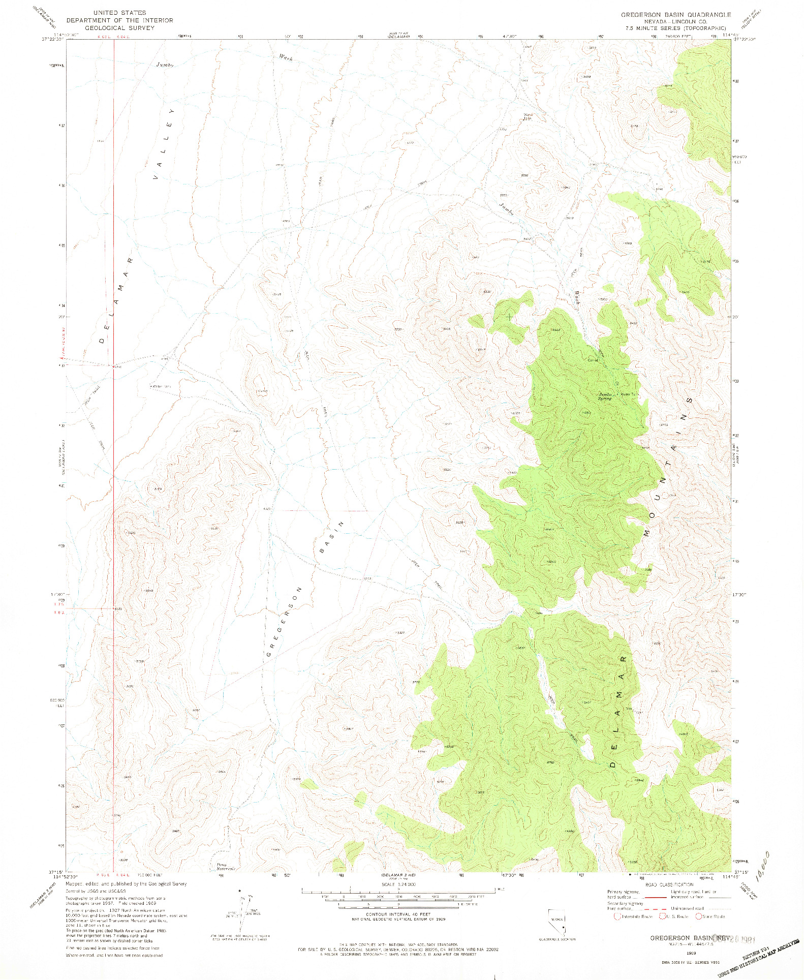 USGS 1:24000-SCALE QUADRANGLE FOR GREGERSON BASIN, NV 1969