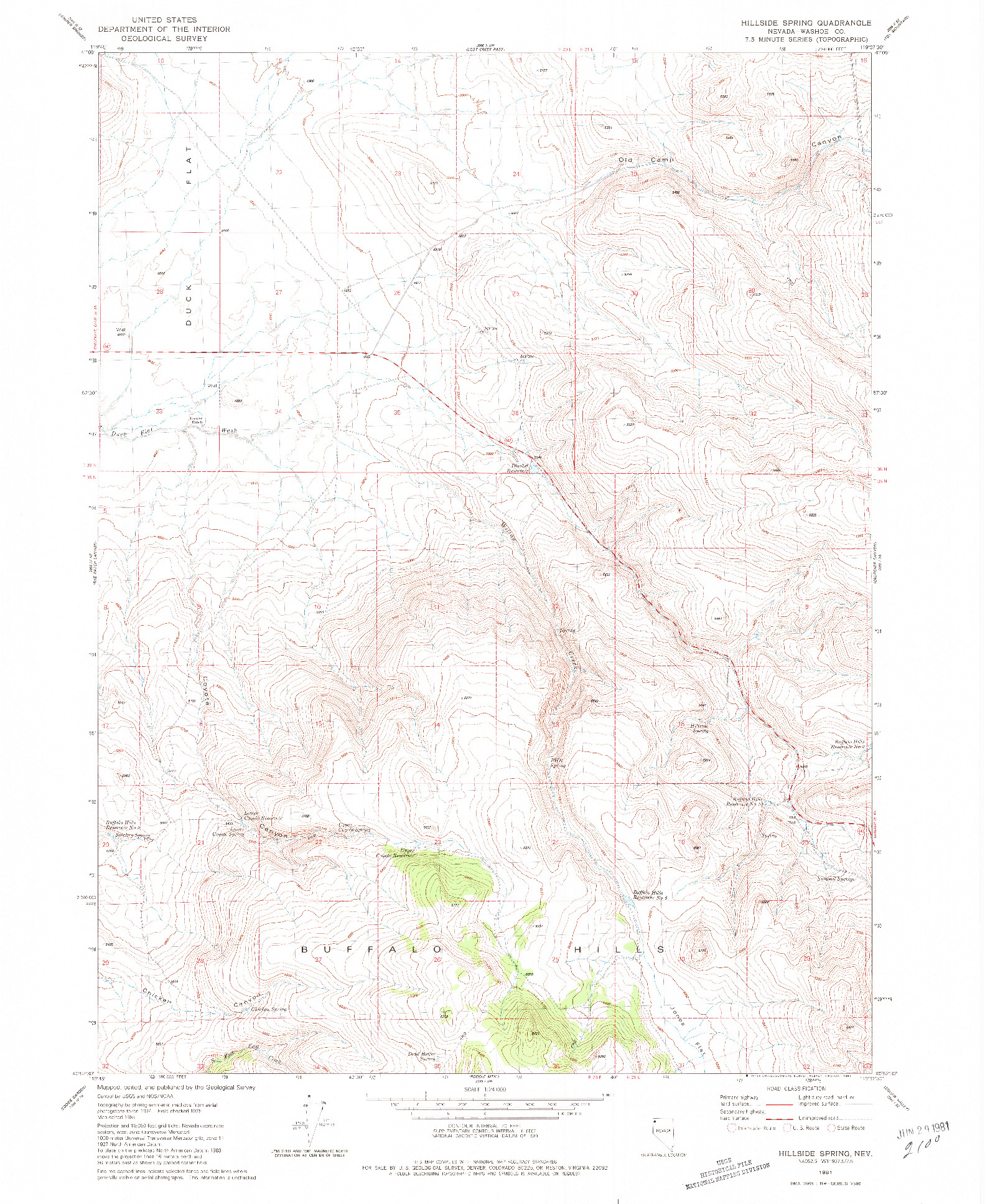 USGS 1:24000-SCALE QUADRANGLE FOR HILLSIDE SPRING, NV 1981