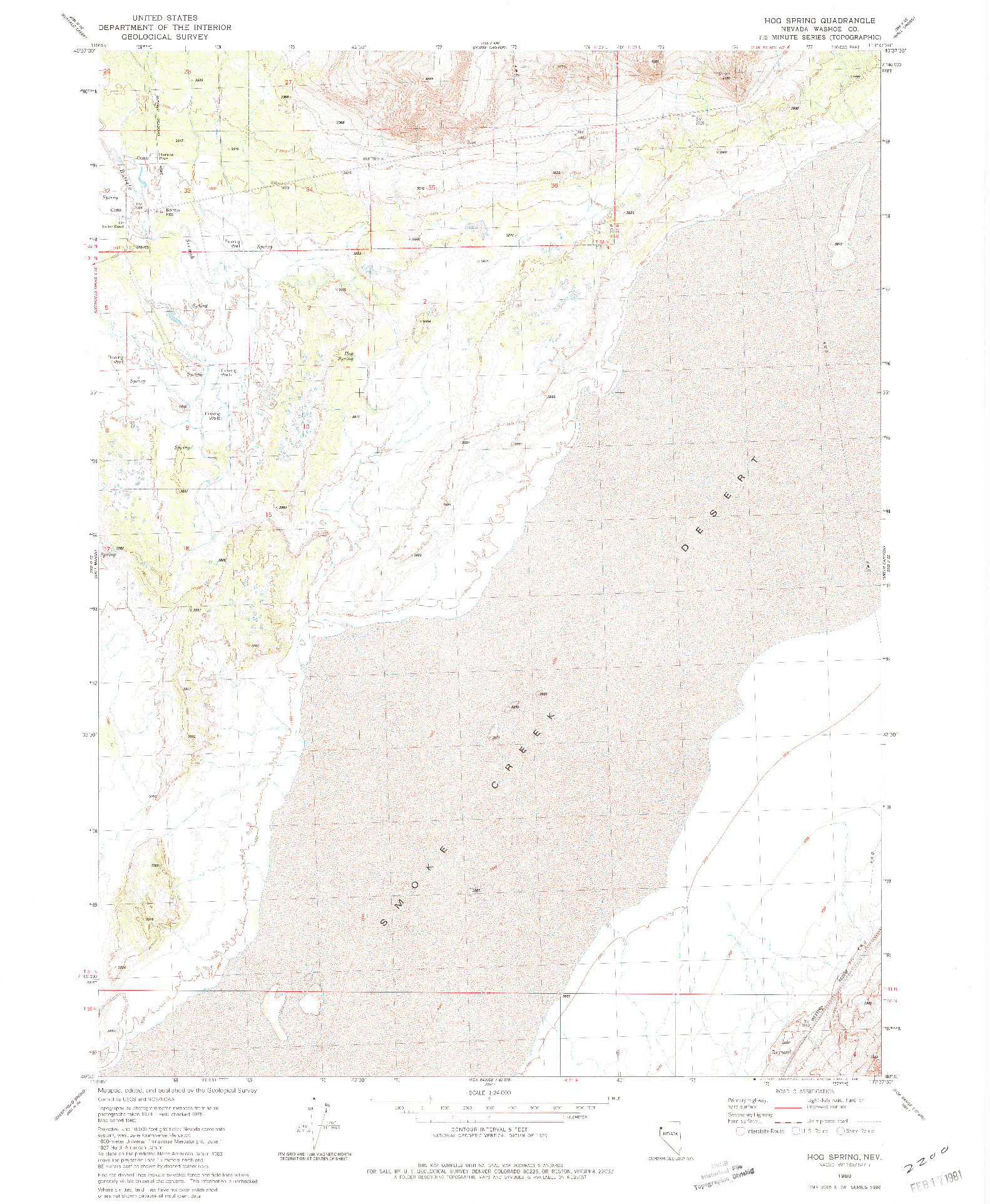 USGS 1:24000-SCALE QUADRANGLE FOR HOG SPRING, NV 1980