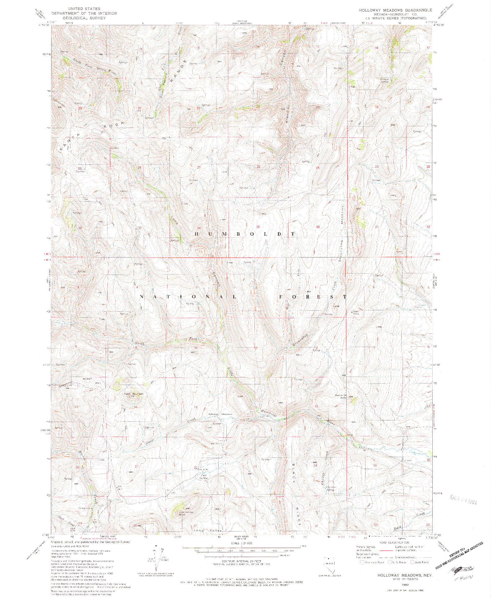 USGS 1:24000-SCALE QUADRANGLE FOR HOLLOWAY MEADOWS, NV 1980