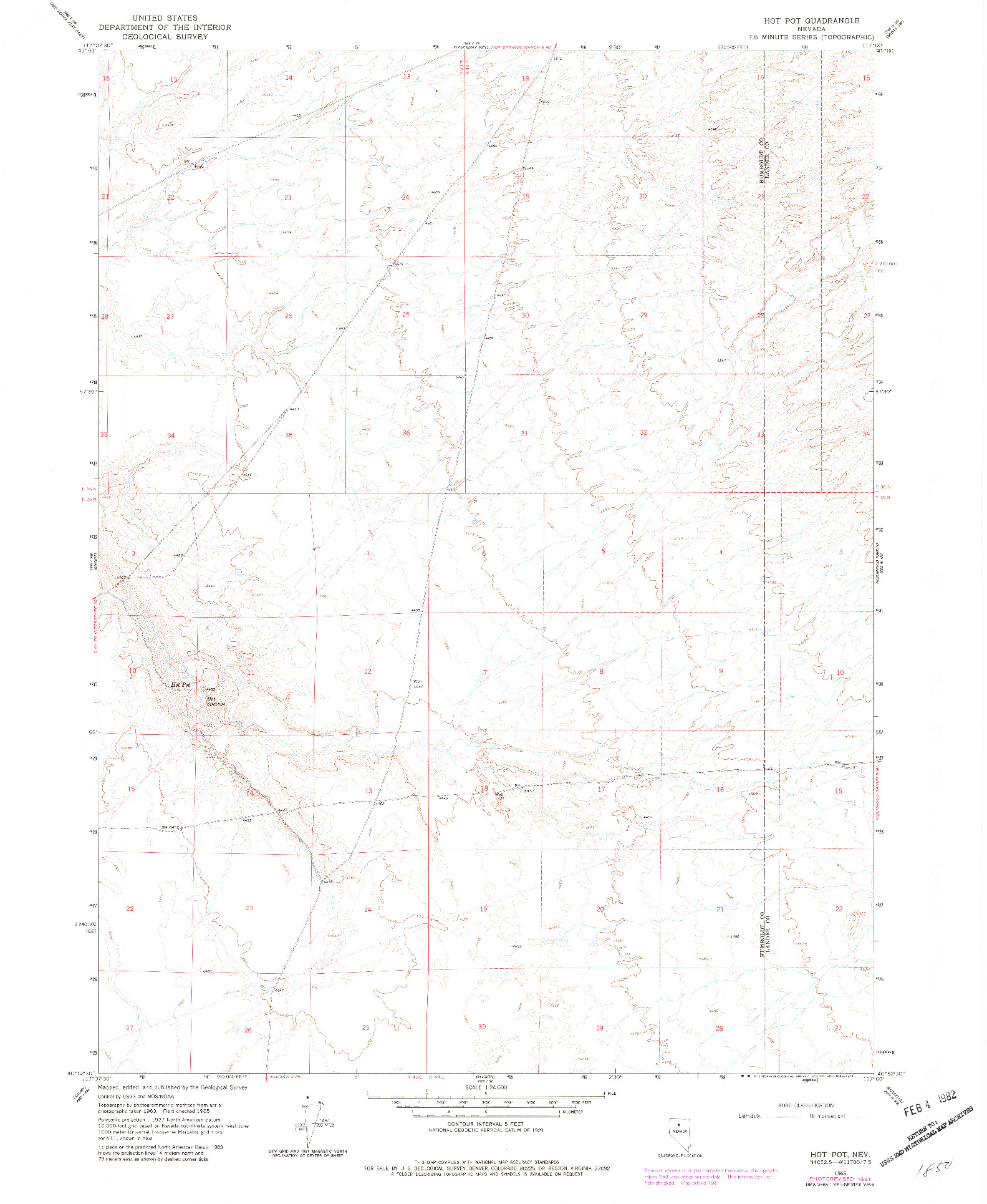 USGS 1:24000-SCALE QUADRANGLE FOR HOT POT, NV 1965