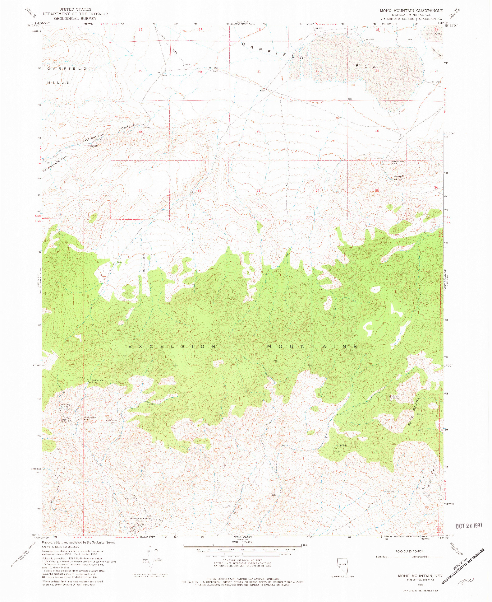 USGS 1:24000-SCALE QUADRANGLE FOR MOHO MOUNTAIN, NV 1967