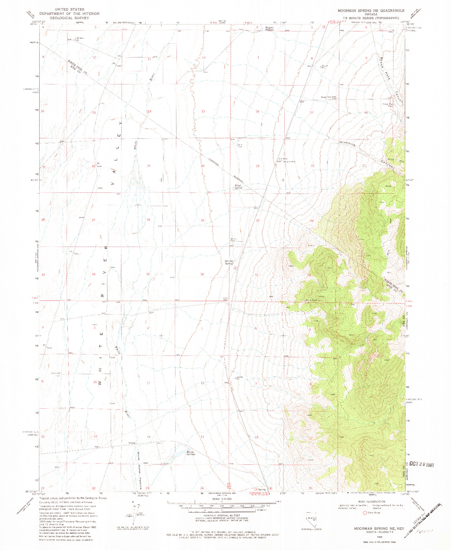 USGS 1:24000-SCALE QUADRANGLE FOR MOORMAN SPRING NE, NV 1969