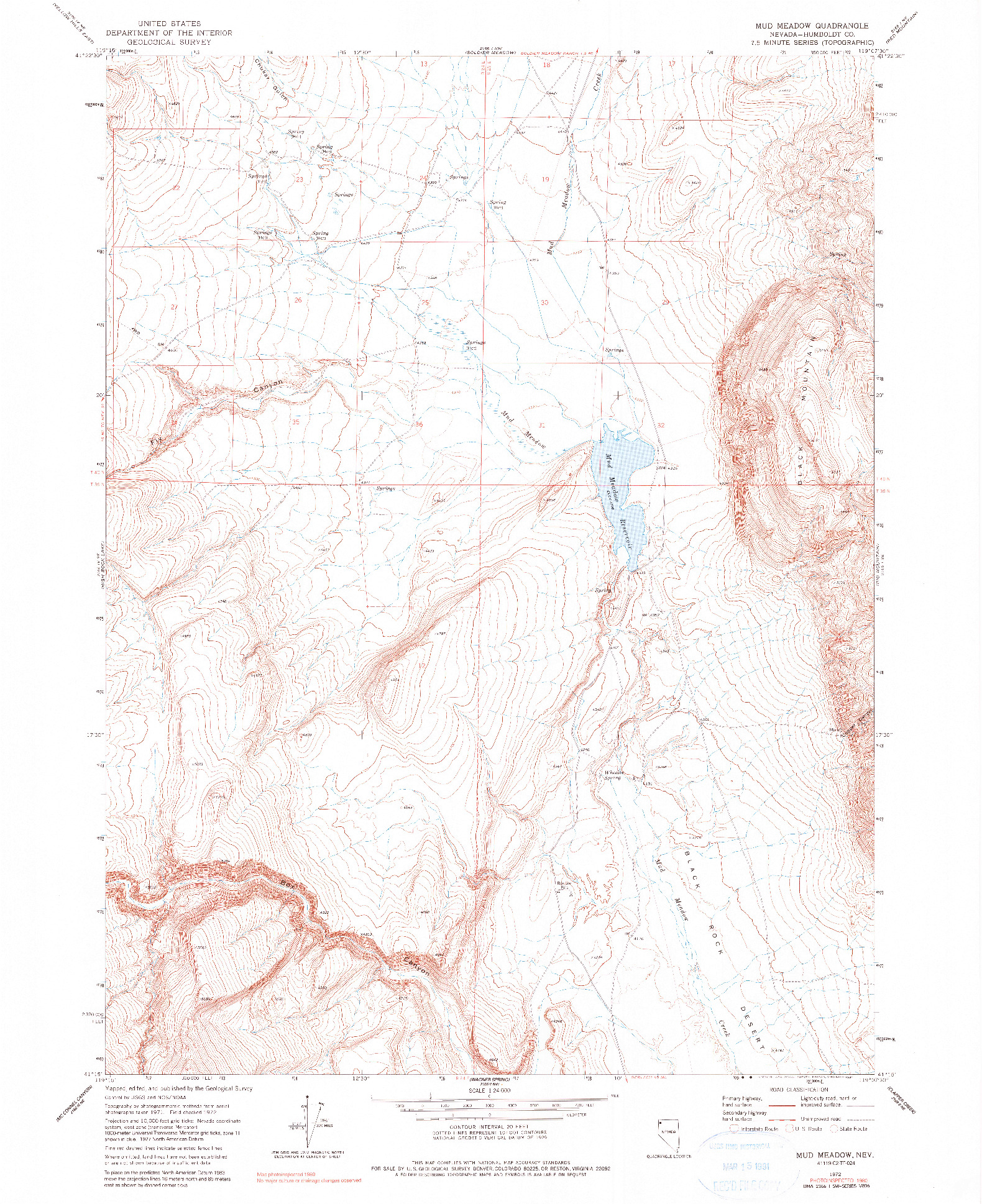 USGS 1:24000-SCALE QUADRANGLE FOR MUD MEADOW, NV 1972