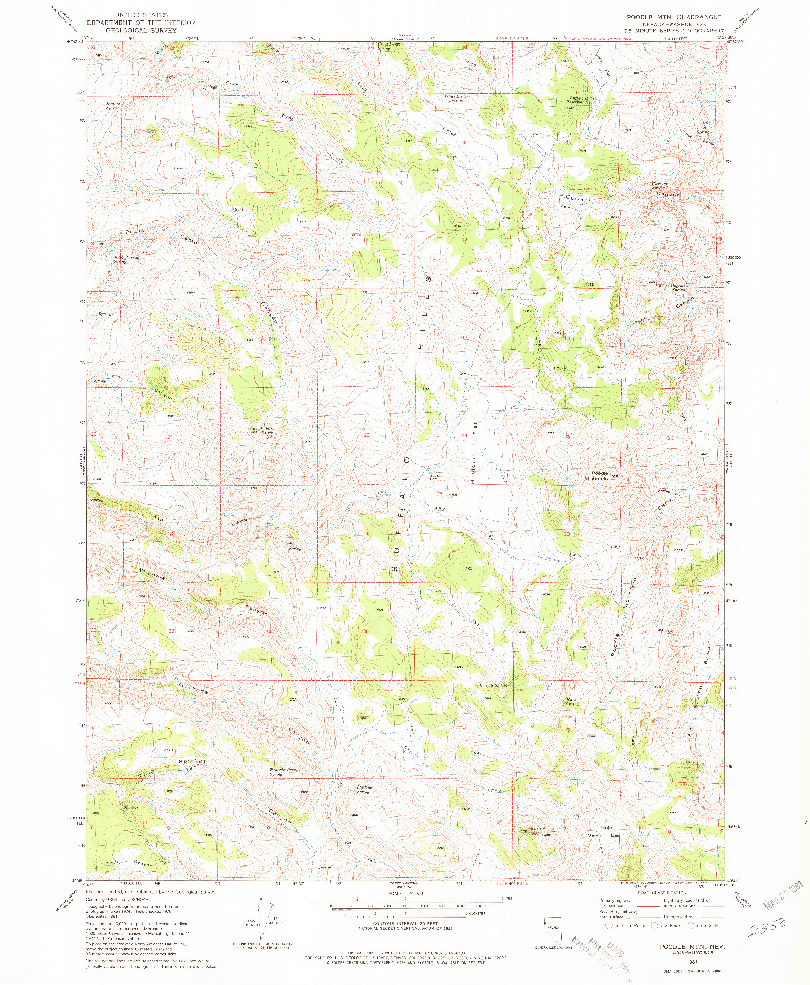 USGS 1:24000-SCALE QUADRANGLE FOR POODLE MTN, NV 1981