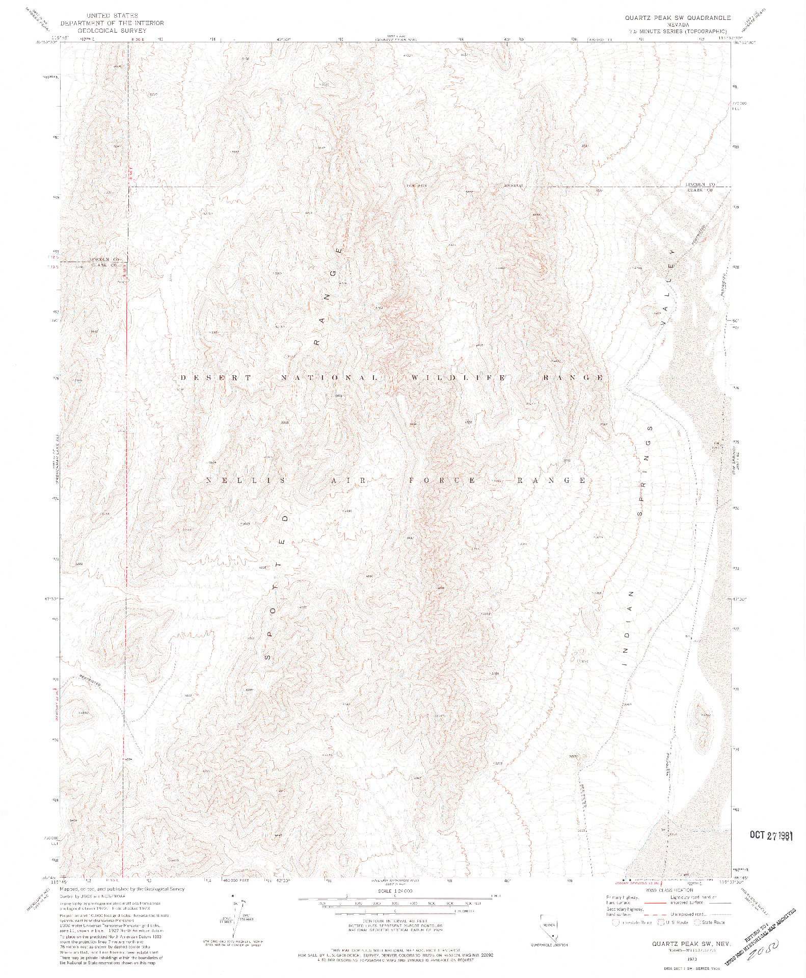 USGS 1:24000-SCALE QUADRANGLE FOR QUARTZ PEAK SW, NV 1973