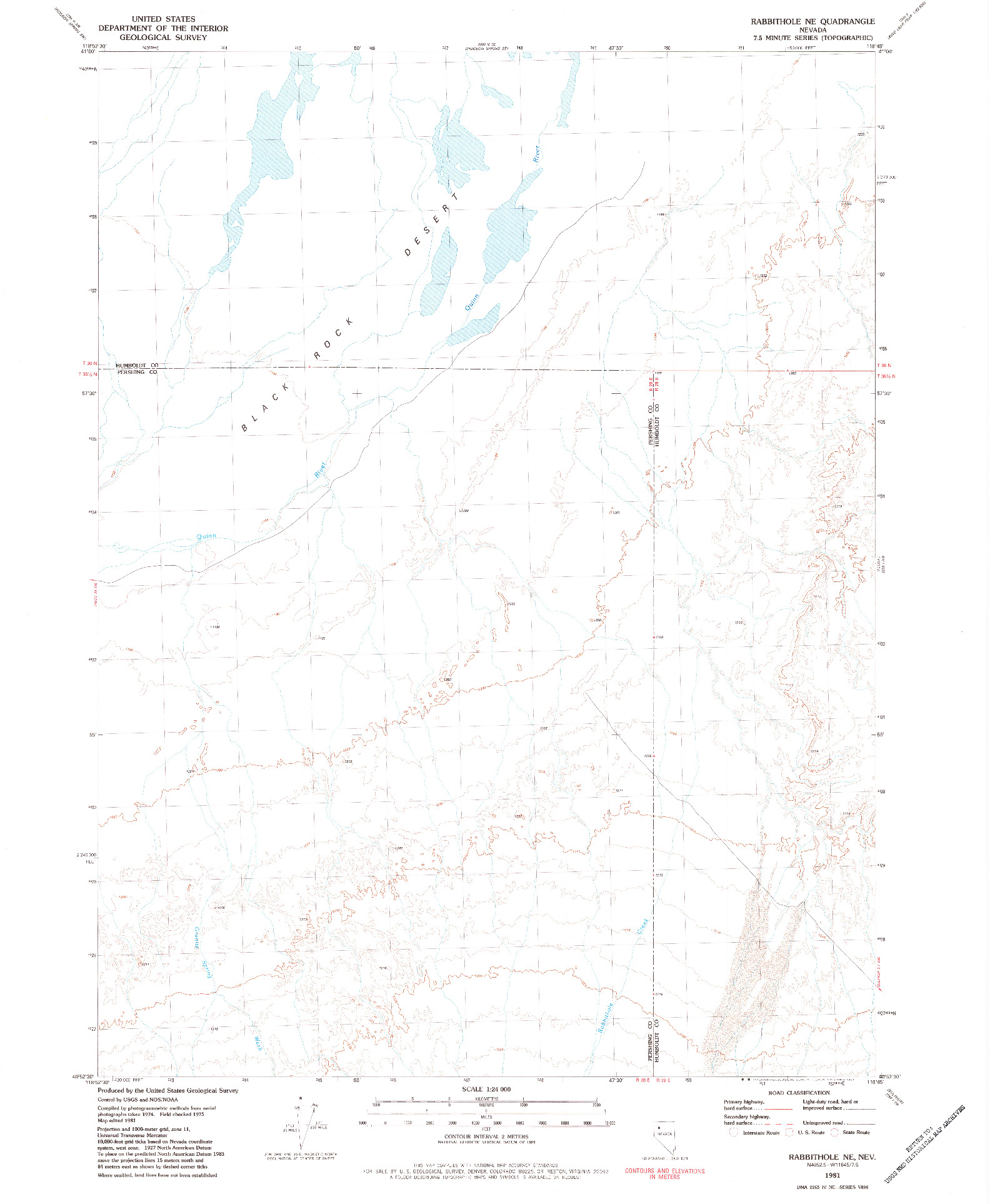 USGS 1:24000-SCALE QUADRANGLE FOR RABBITHOLE NE, NV 1981