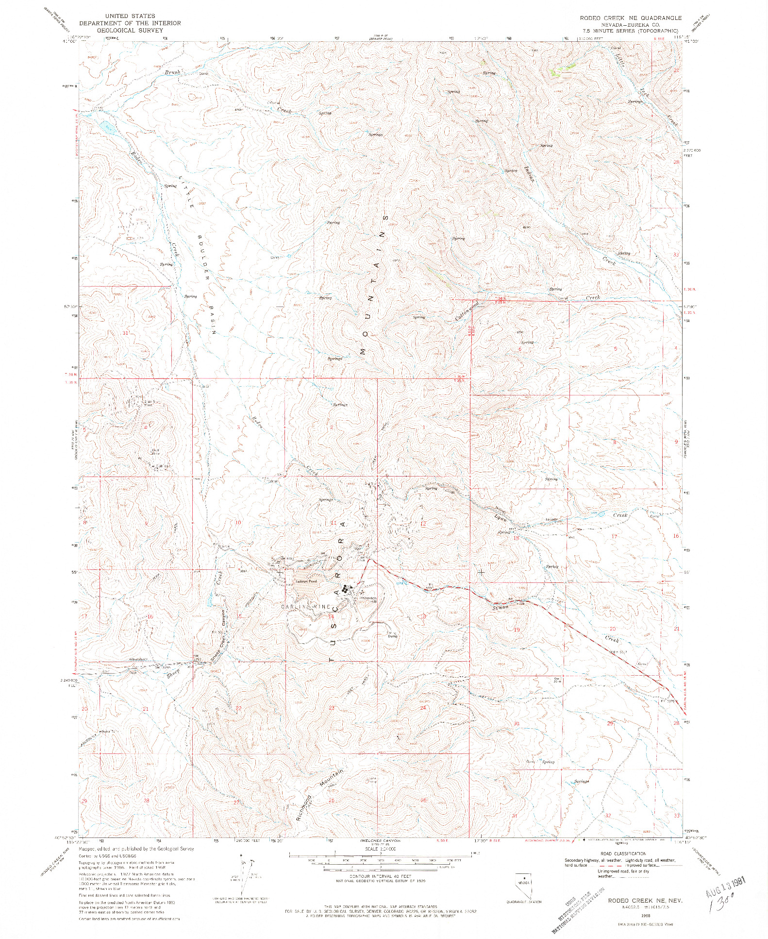USGS 1:24000-SCALE QUADRANGLE FOR RODEO CREEK NE, NV 1968