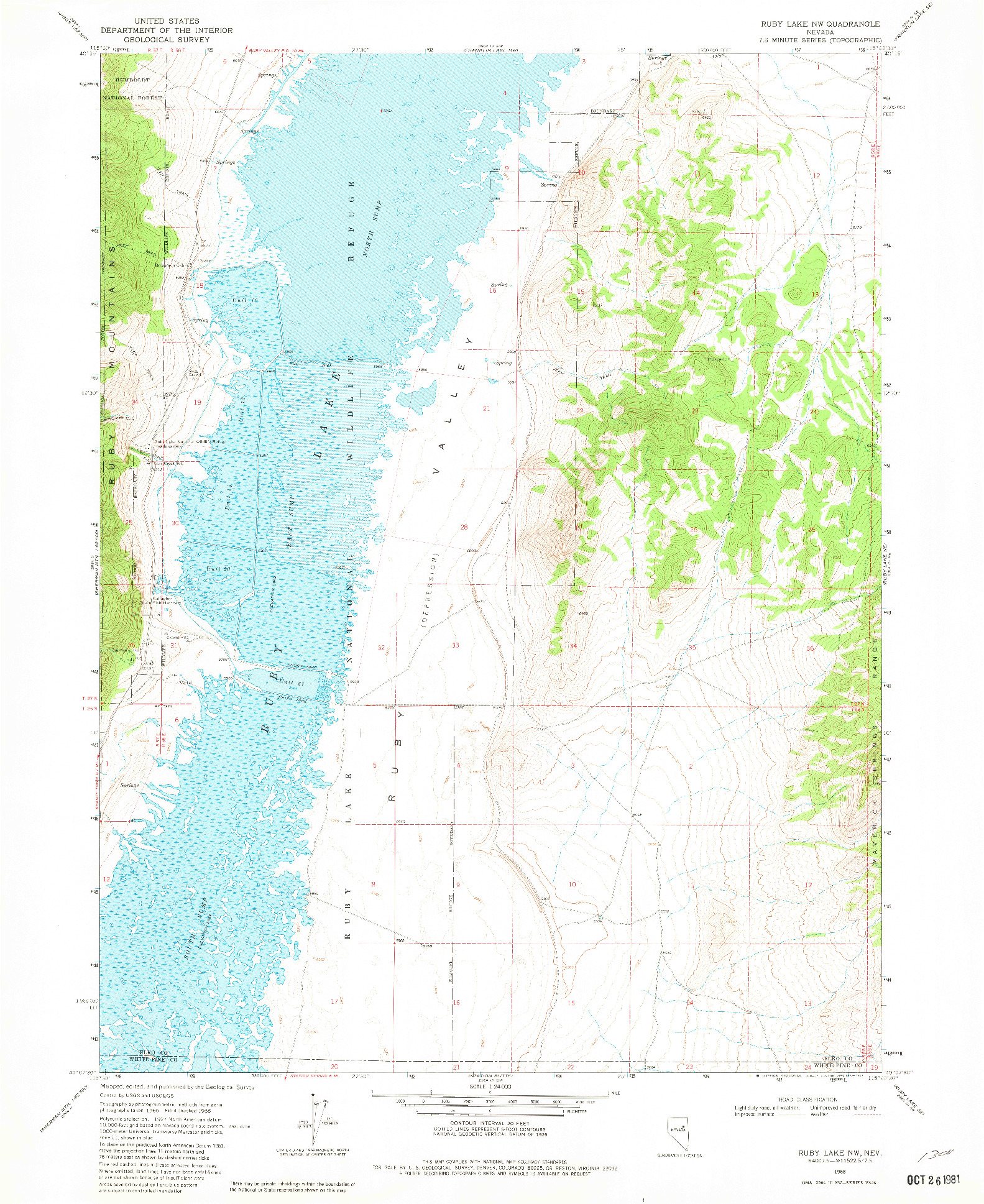 USGS 1:24000-SCALE QUADRANGLE FOR RUBY LAKE NW, NV 1968