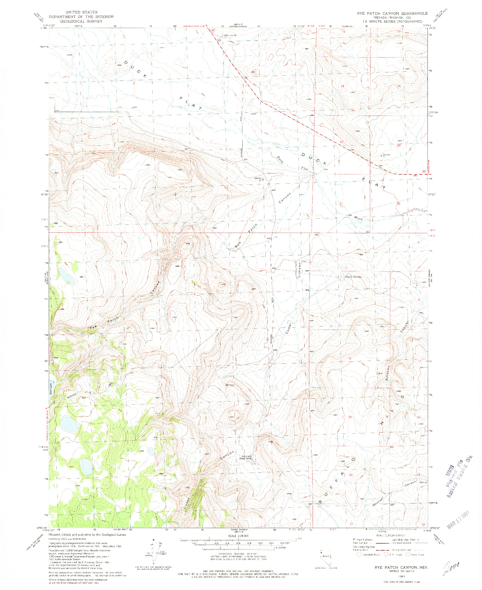 USGS 1:24000-SCALE QUADRANGLE FOR RYE PATCH CANYON, NV 1981
