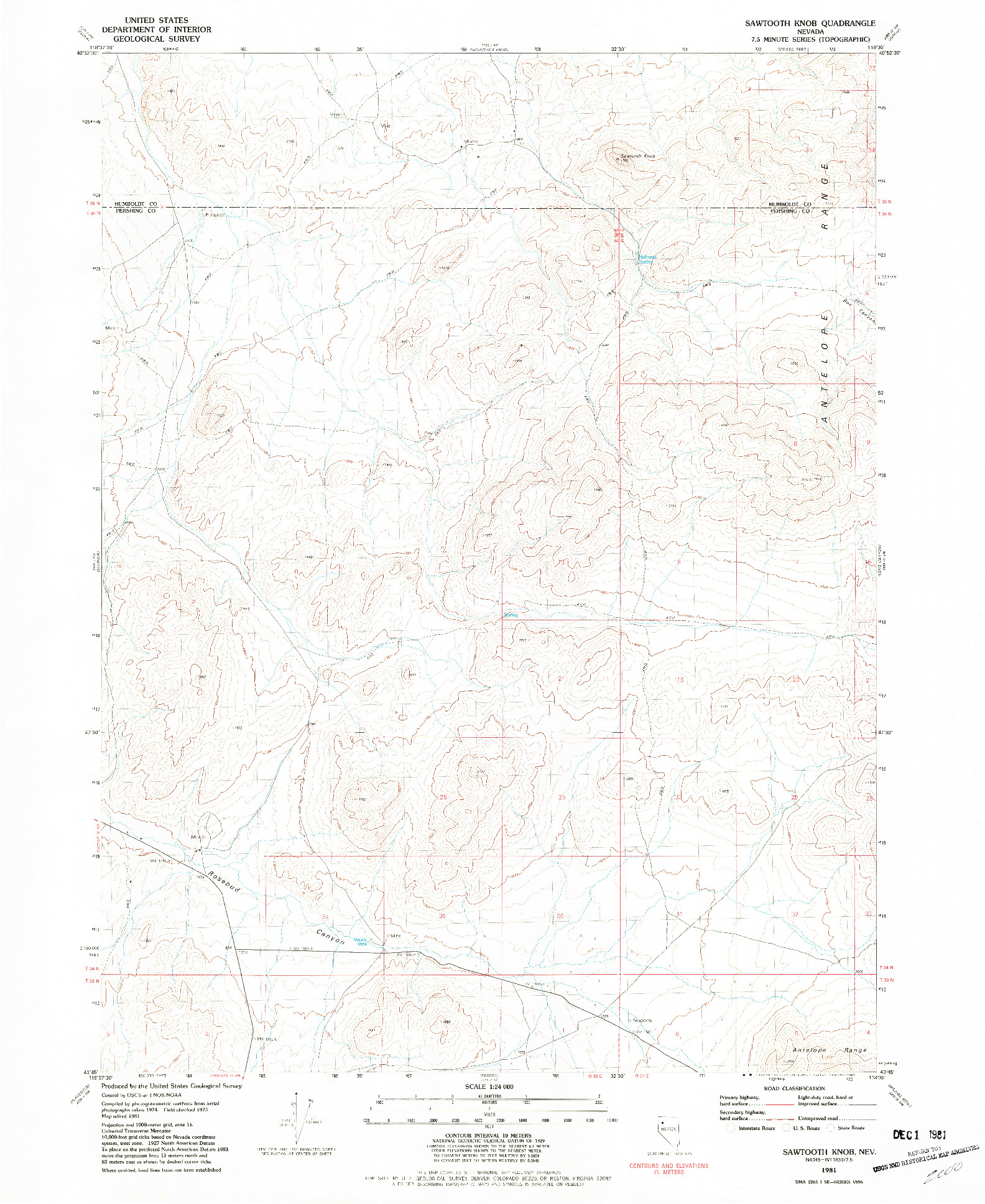 USGS 1:24000-SCALE QUADRANGLE FOR SAWTOOTH KNOB, NV 1981