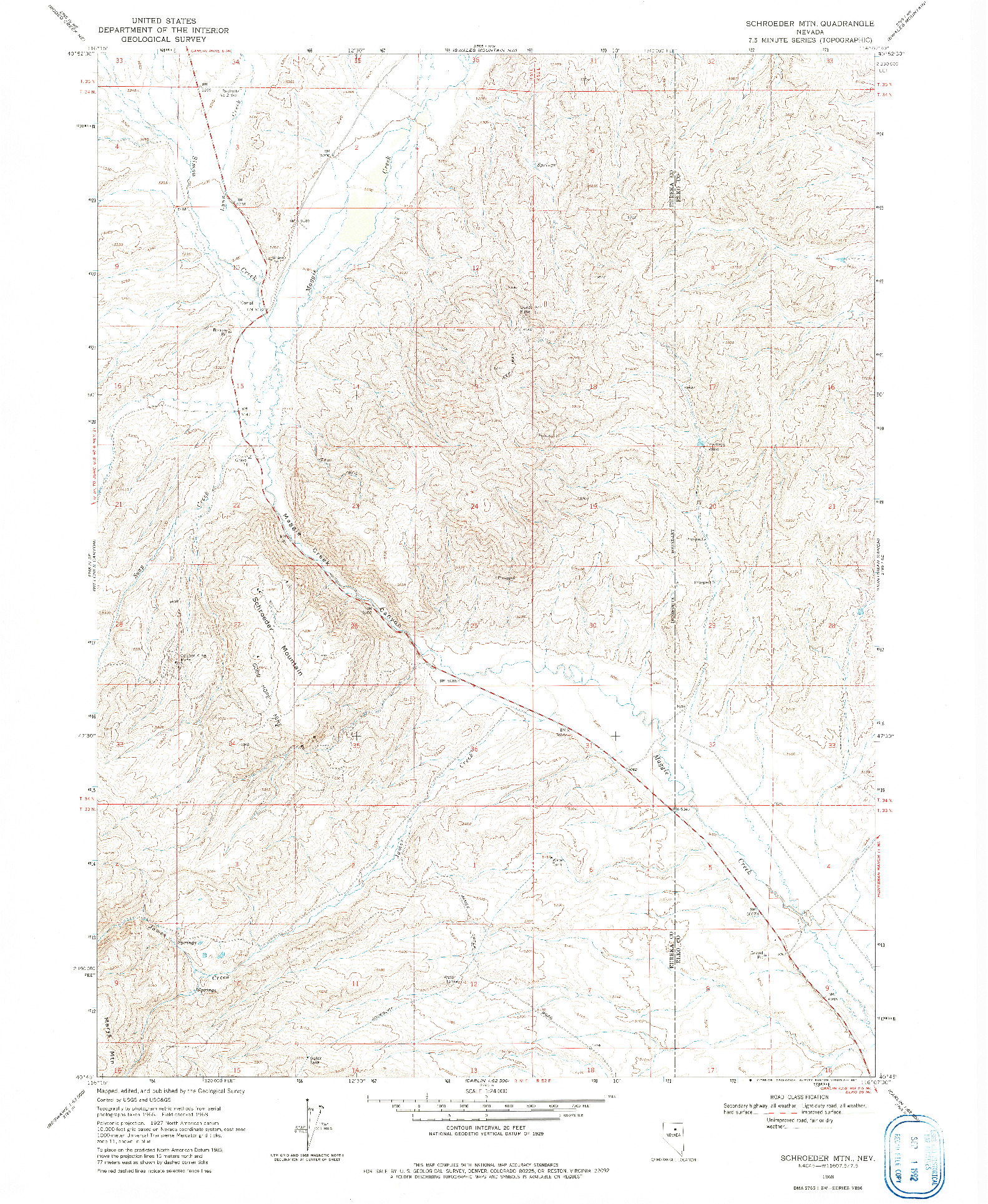 USGS 1:24000-SCALE QUADRANGLE FOR SCHROEDER MTN, NV 1968