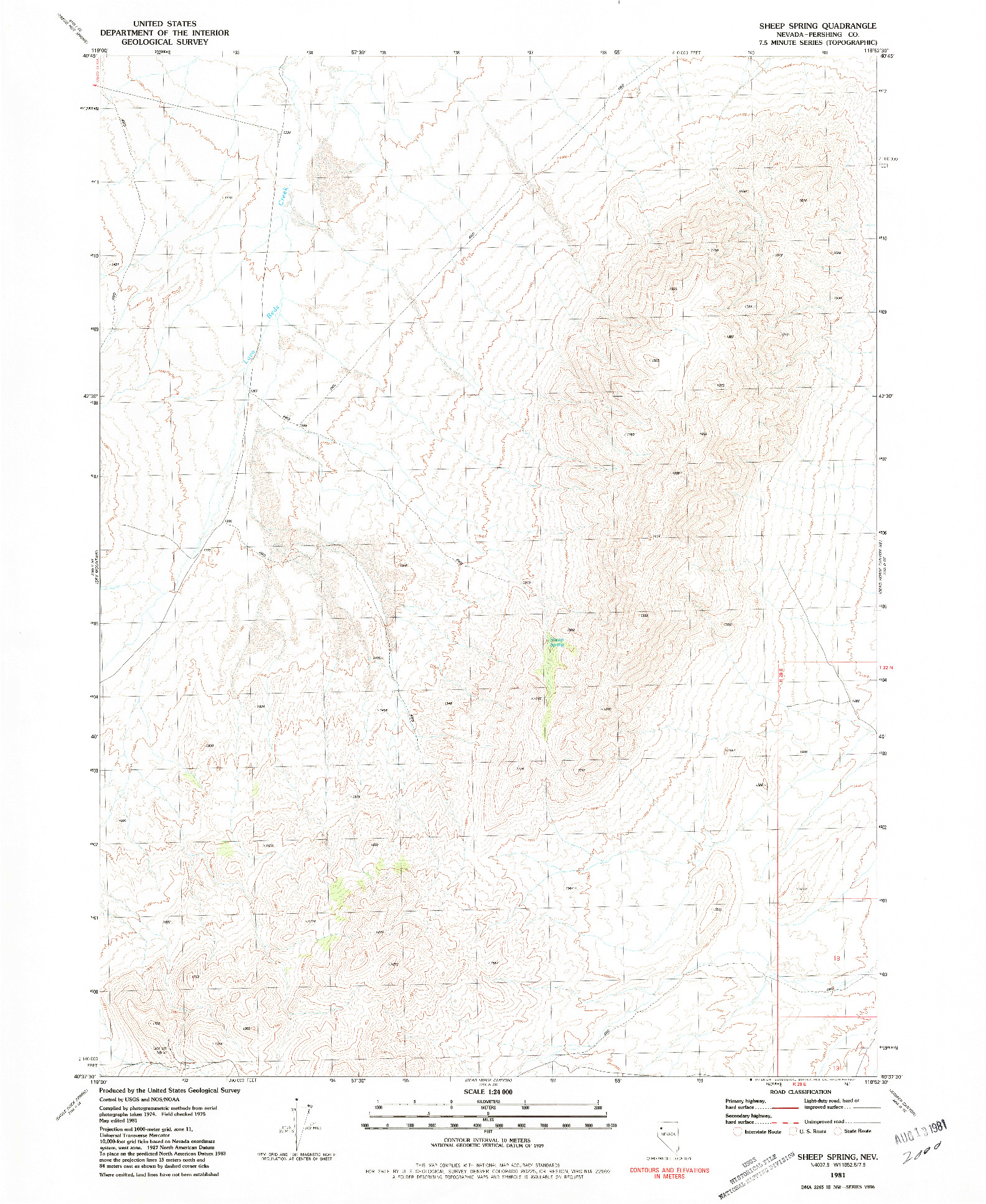USGS 1:24000-SCALE QUADRANGLE FOR SHEEP SPRING, NV 1981