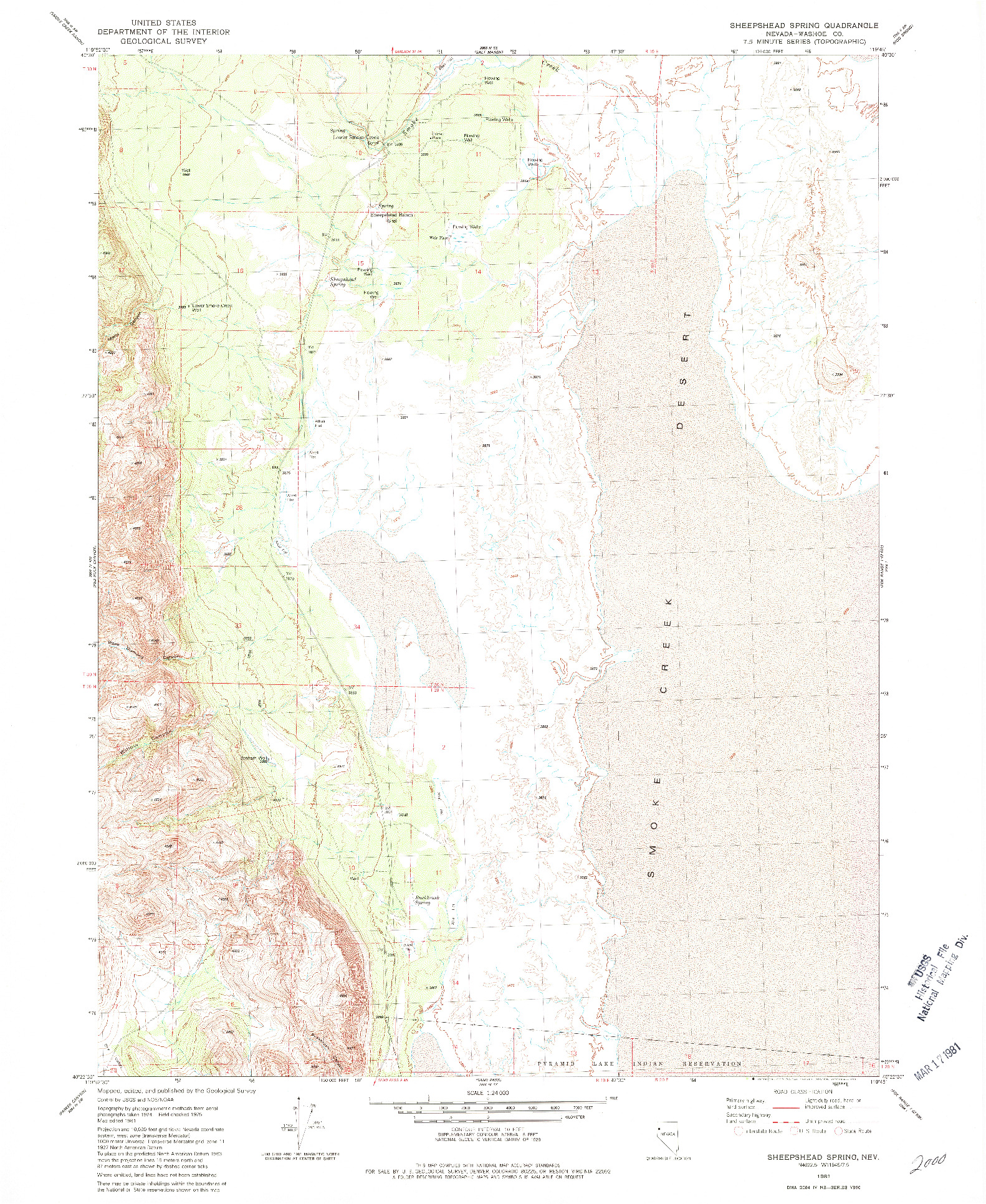 USGS 1:24000-SCALE QUADRANGLE FOR SHEEPSHEAD SPRING, NV 1981