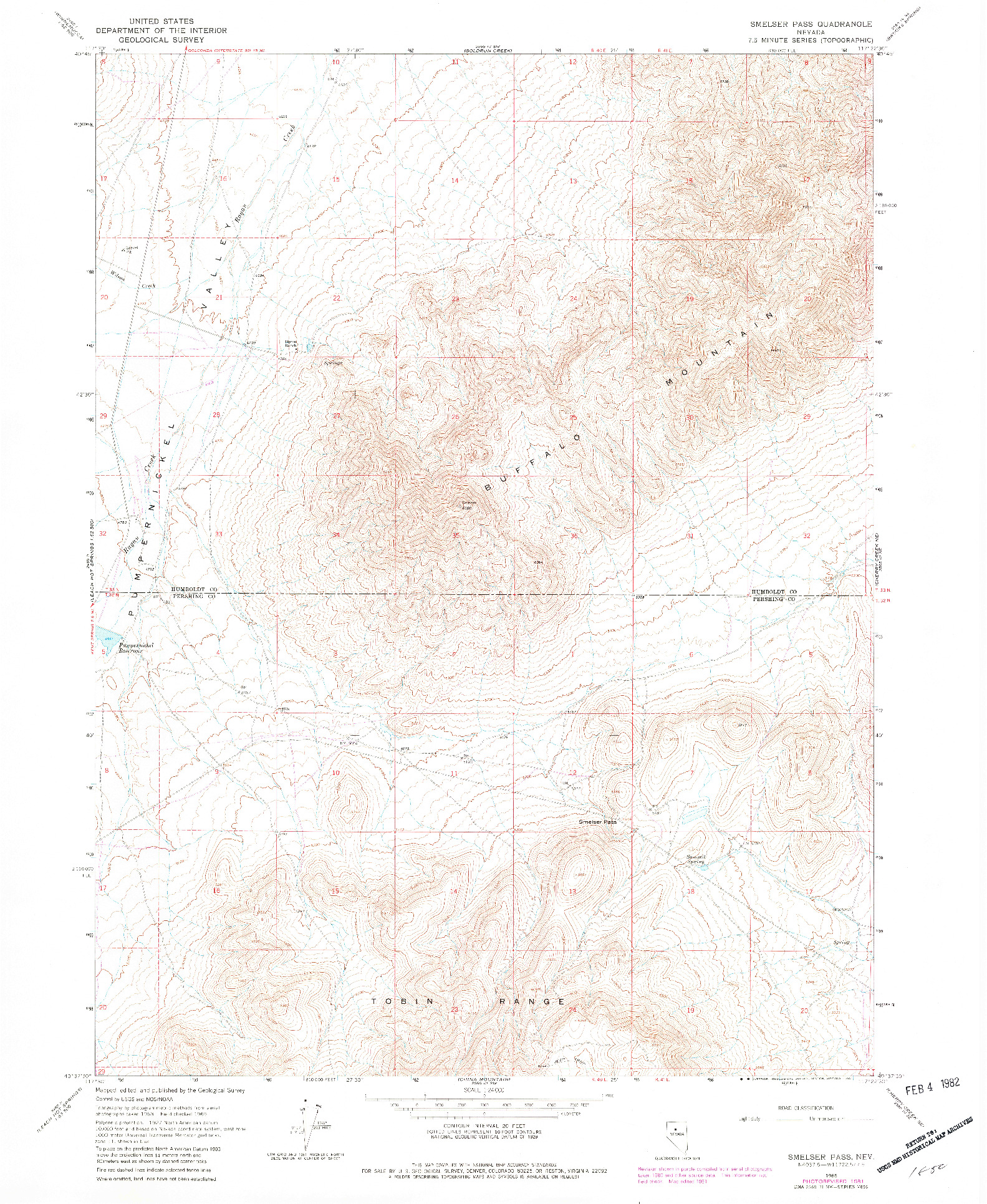 USGS 1:24000-SCALE QUADRANGLE FOR SMELSER PASS, NV 1965