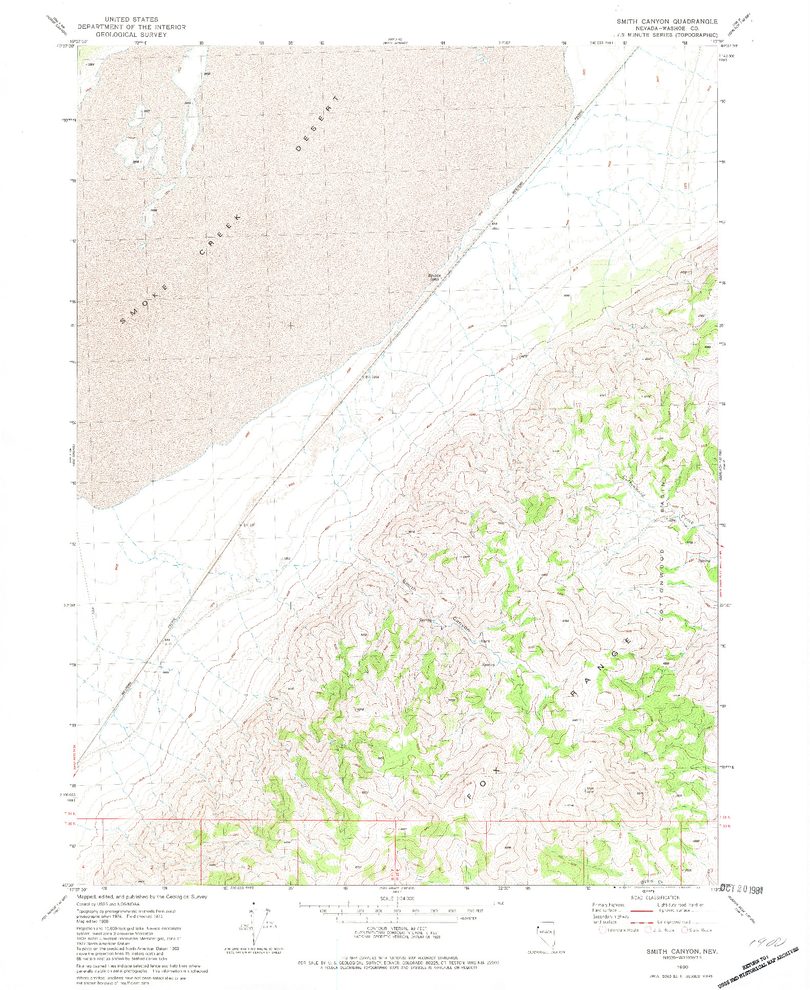 USGS 1:24000-SCALE QUADRANGLE FOR SMITH CANYON, NV 1980