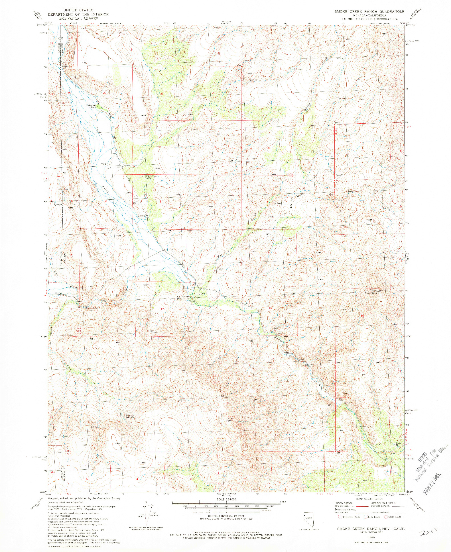 USGS 1:24000-SCALE QUADRANGLE FOR SMOKE CREEK RANCH, NV 1980