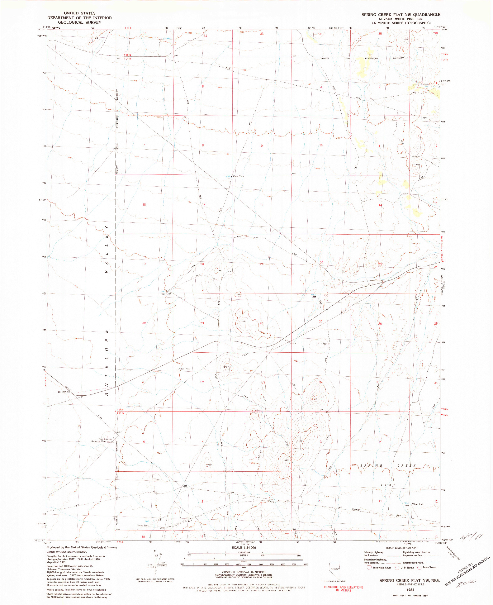 USGS 1:24000-SCALE QUADRANGLE FOR SPRING CREEK FLAT NW, NV 1981