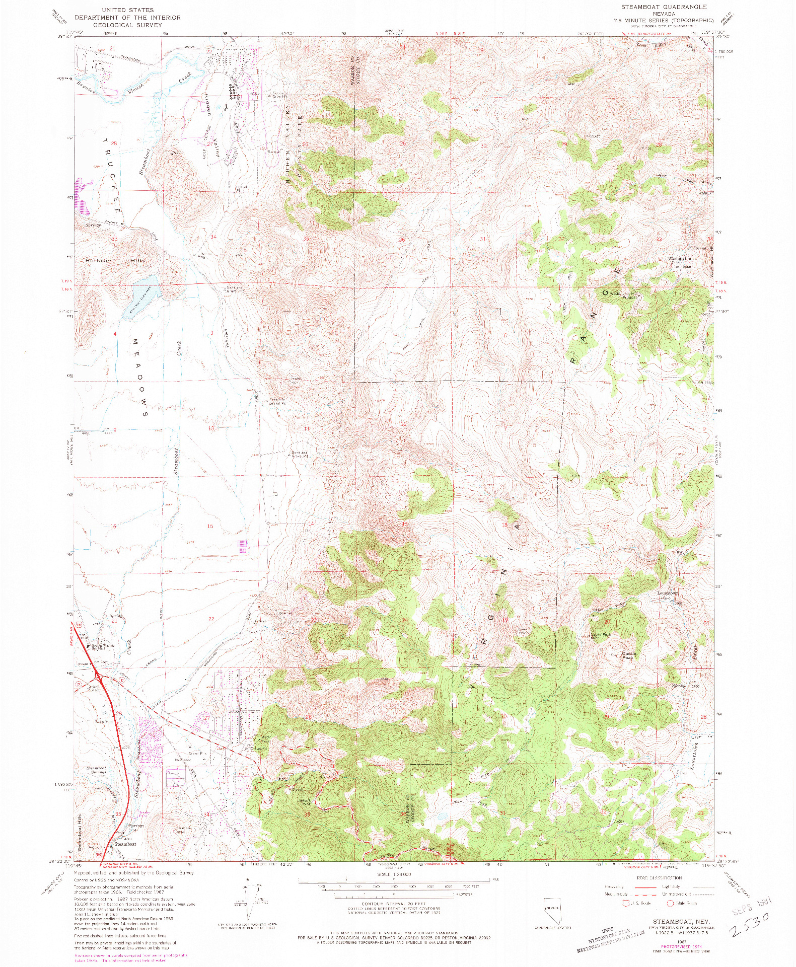 USGS 1:24000-SCALE QUADRANGLE FOR STEAMBOAT, NV 1967