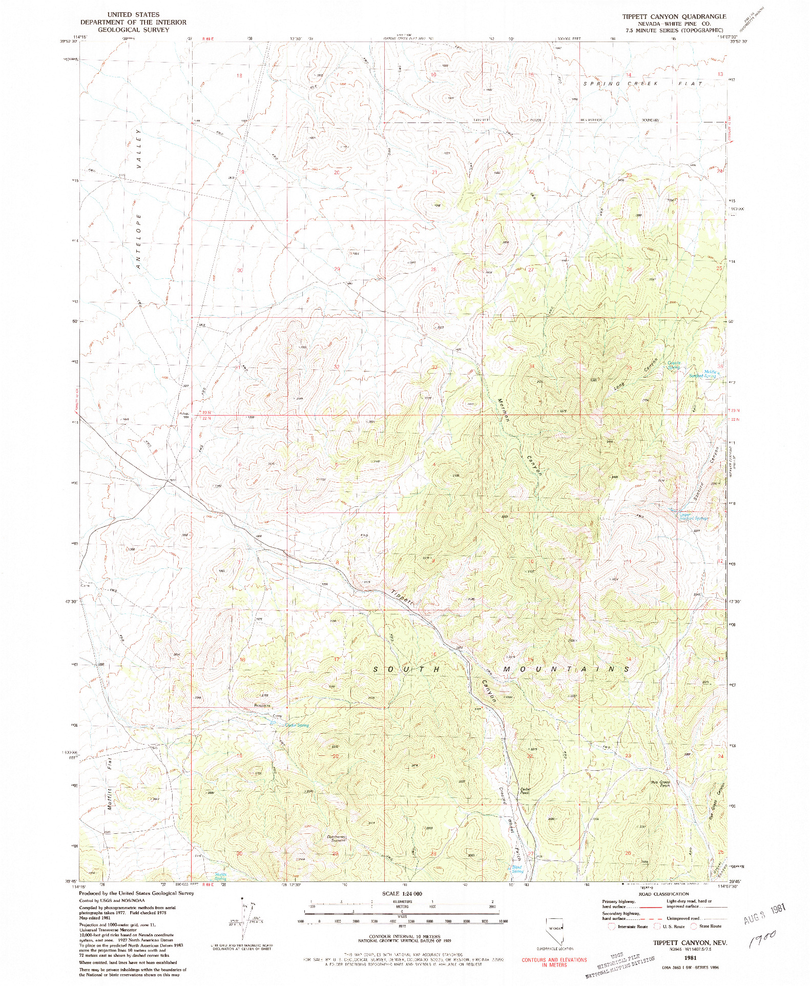 USGS 1:24000-SCALE QUADRANGLE FOR TIPPETT CANYON, NV 1981