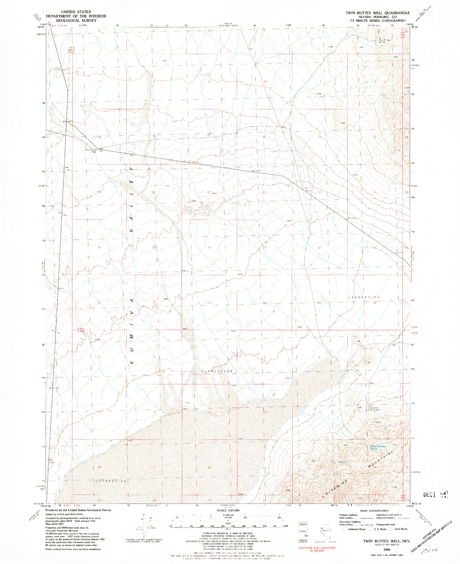 USGS 1:24000-SCALE QUADRANGLE FOR TWIN BUTTES WELL, NV 1981