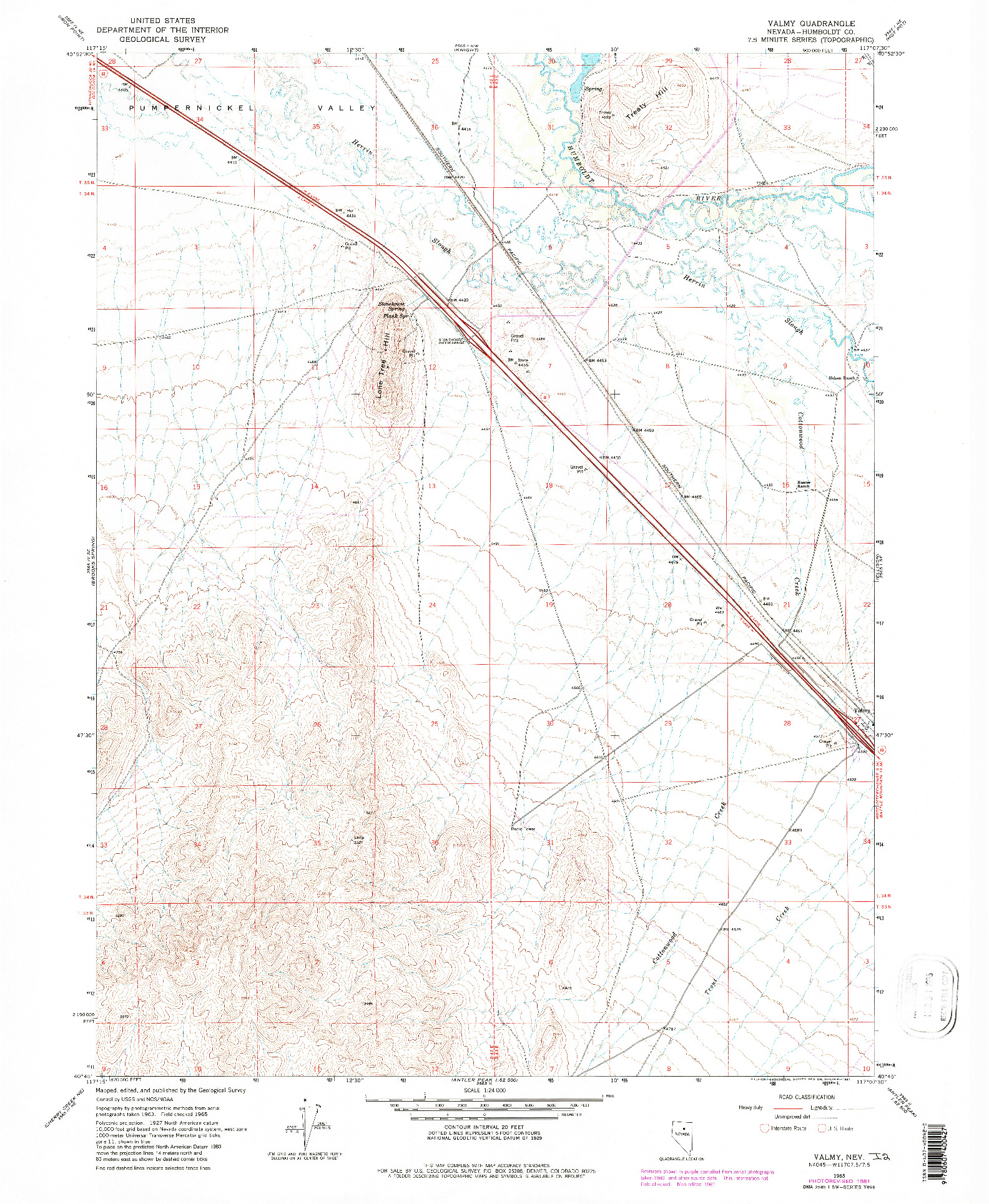 USGS 1:24000-SCALE QUADRANGLE FOR VALMY, NV 1965