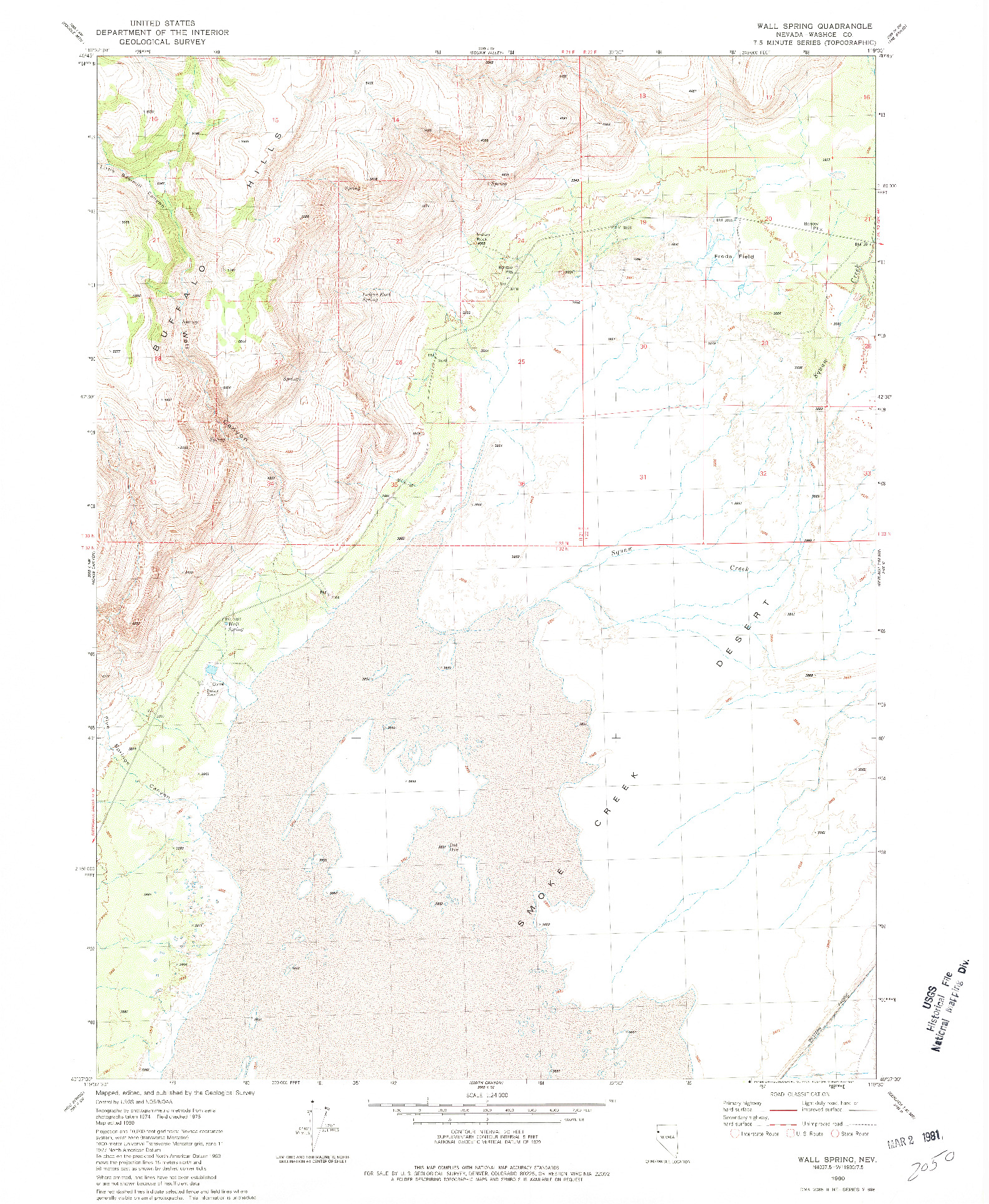 USGS 1:24000-SCALE QUADRANGLE FOR WALL SPRING, NV 1980