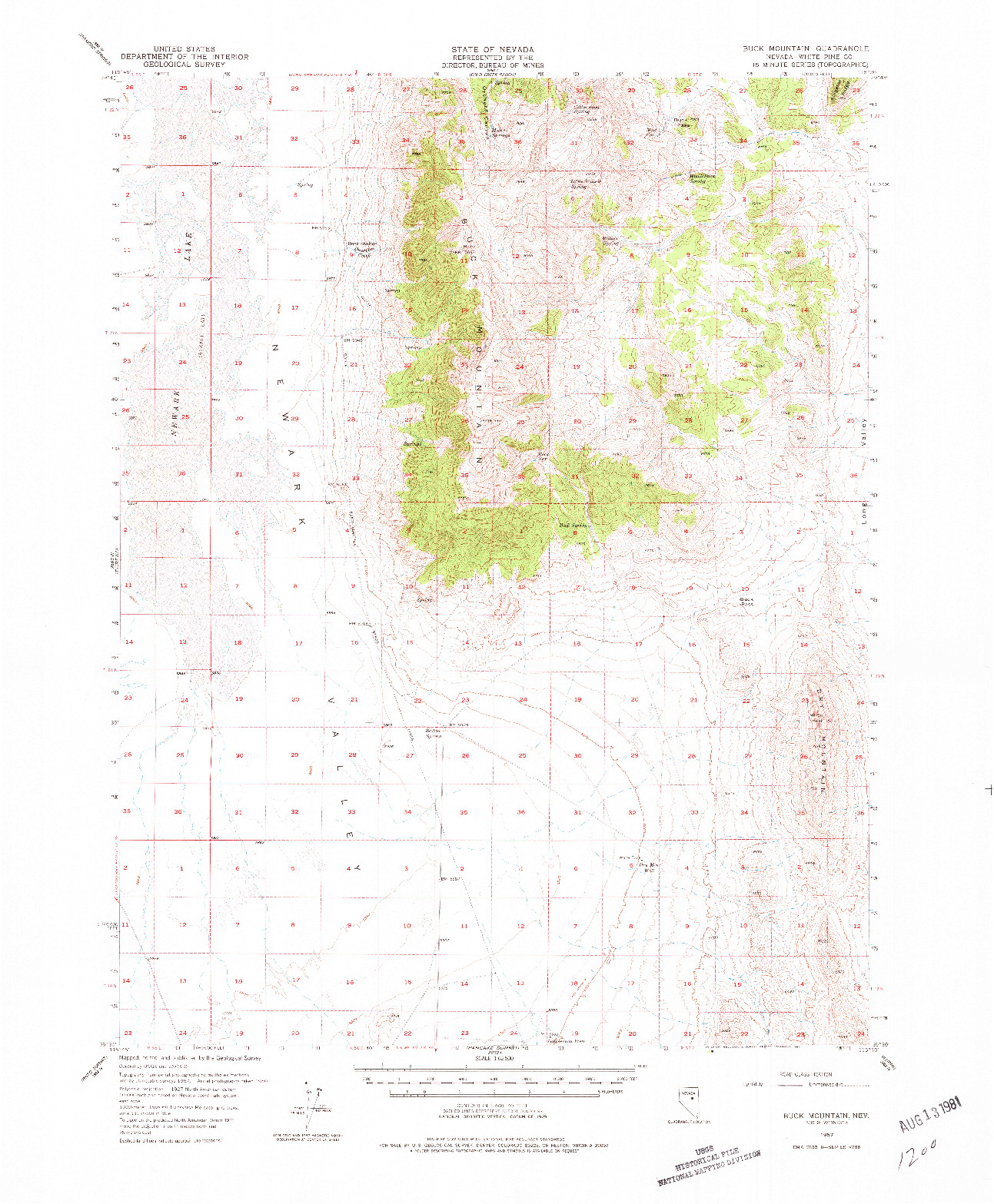 USGS 1:62500-SCALE QUADRANGLE FOR BUCK MOUNTAIN, NV 1957