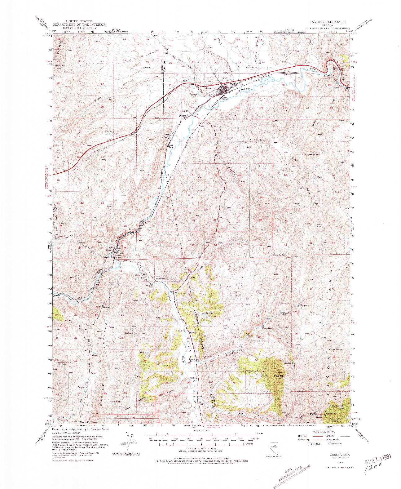 USGS 1:62500-SCALE QUADRANGLE FOR CARLIN, NV 1952