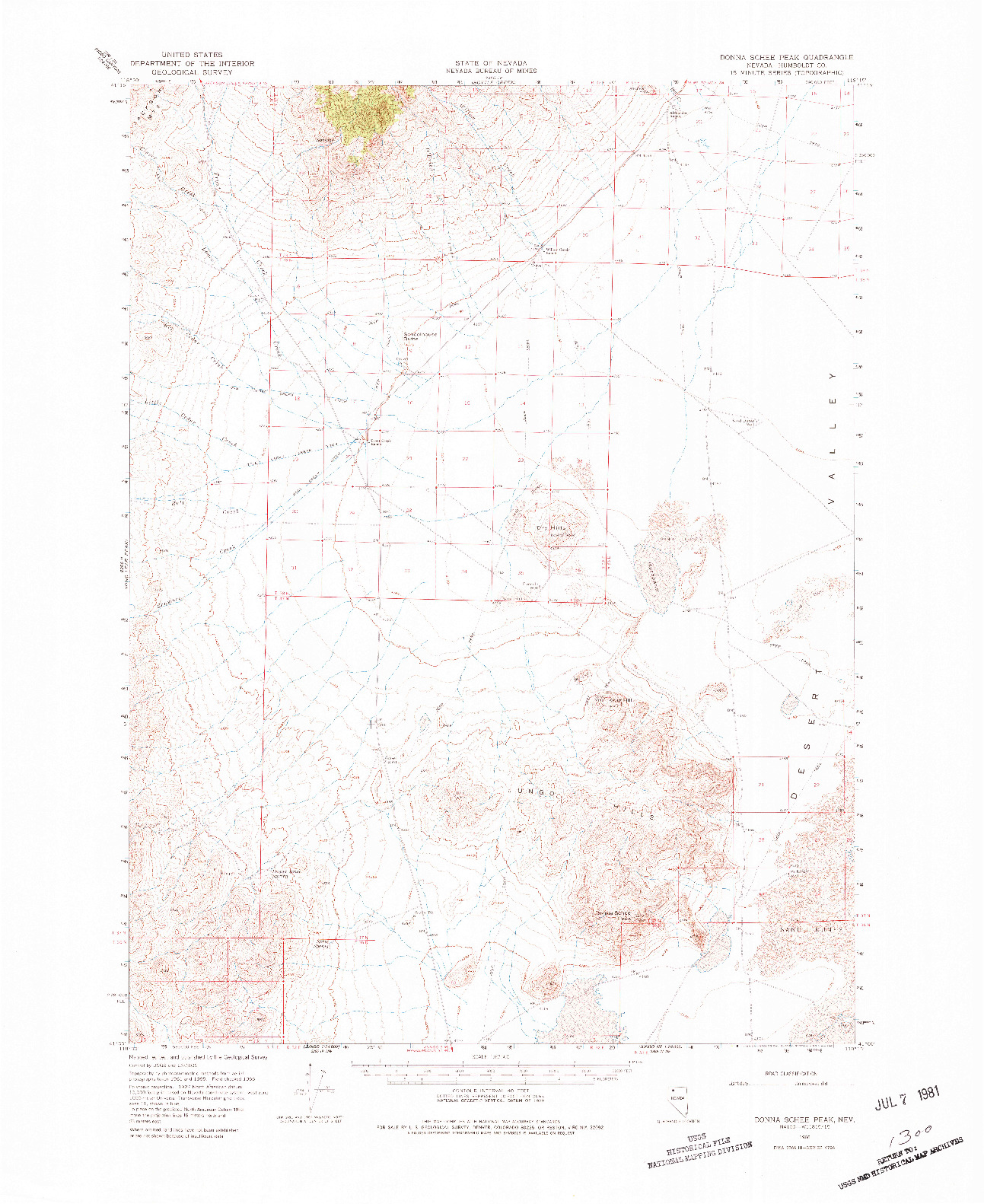 USGS 1:62500-SCALE QUADRANGLE FOR DONNA SCHEE PEAK, NV 1966