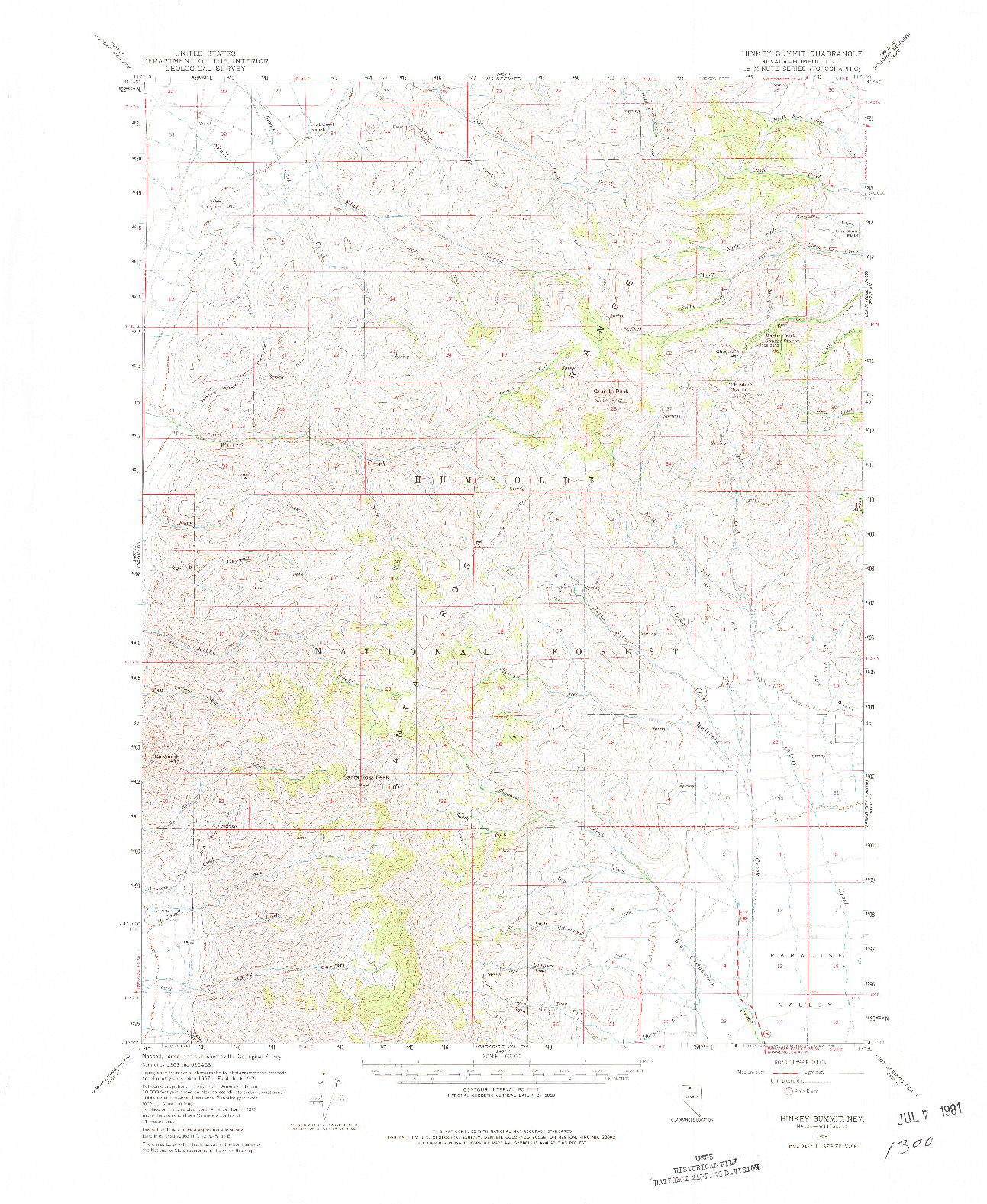 USGS 1:62500-SCALE QUADRANGLE FOR HINKEY SUMMIT, NV 1959