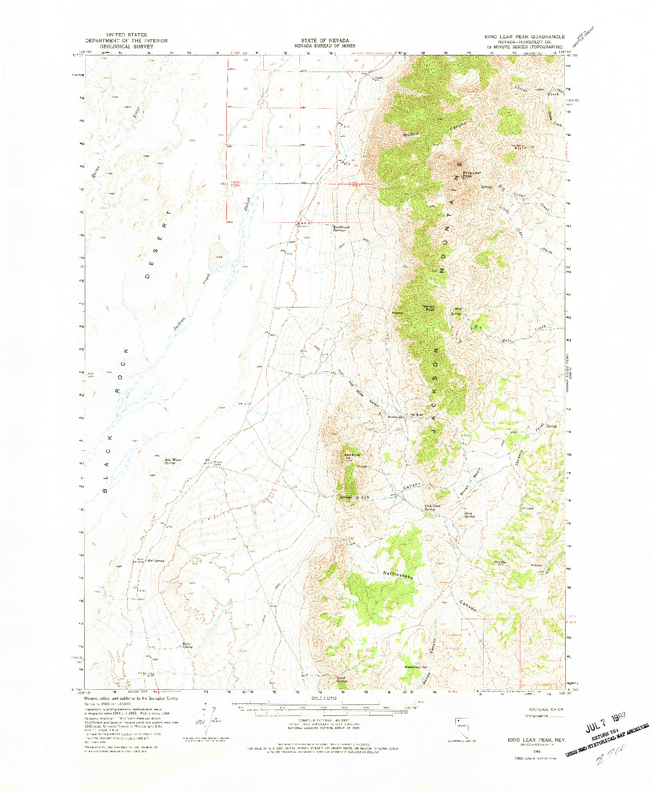 USGS 1:62500-SCALE QUADRANGLE FOR KING LEAR PEAK, NV 1966