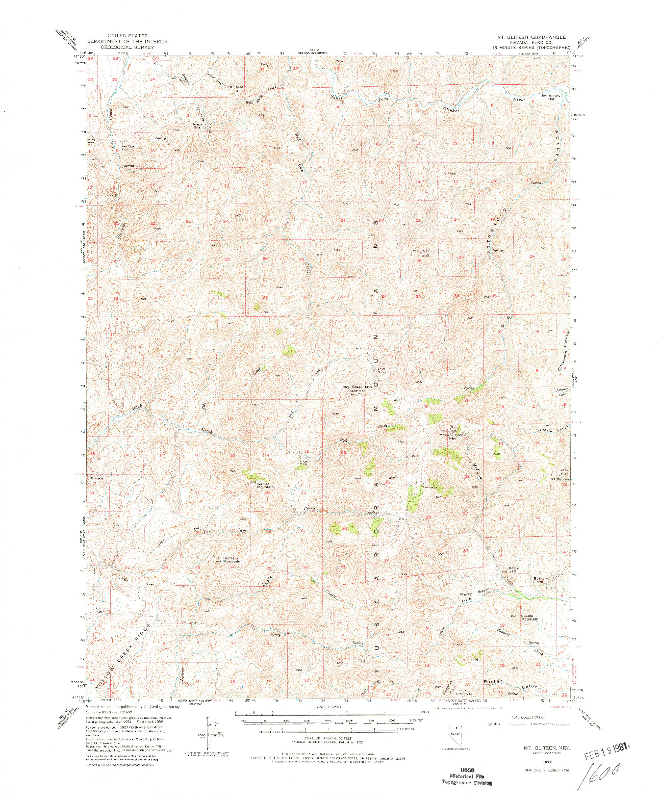USGS 1:62500-SCALE QUADRANGLE FOR MT. BLITZEN, NV 1956