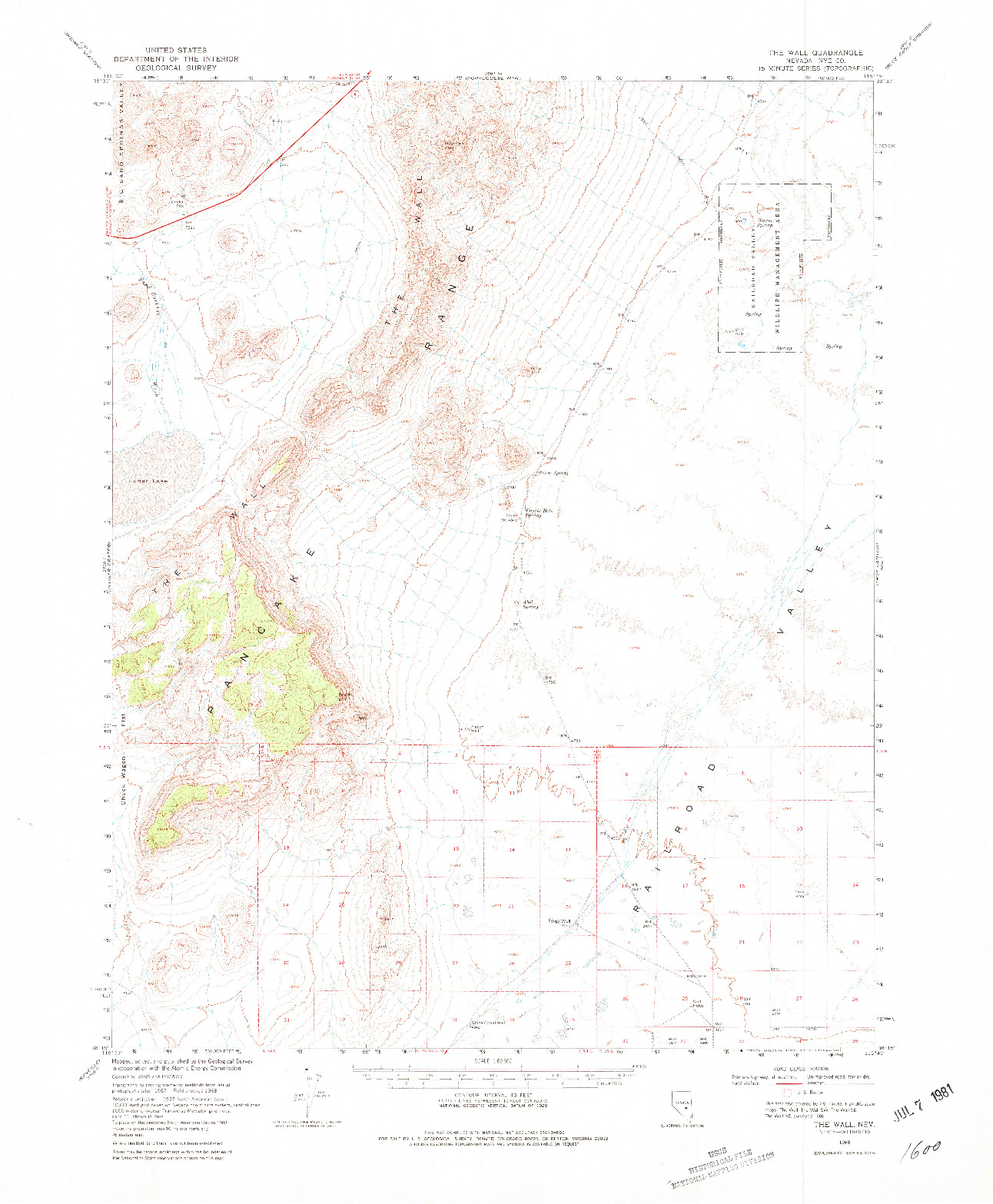 USGS 1:62500-SCALE QUADRANGLE FOR THE WALL, NV 1968