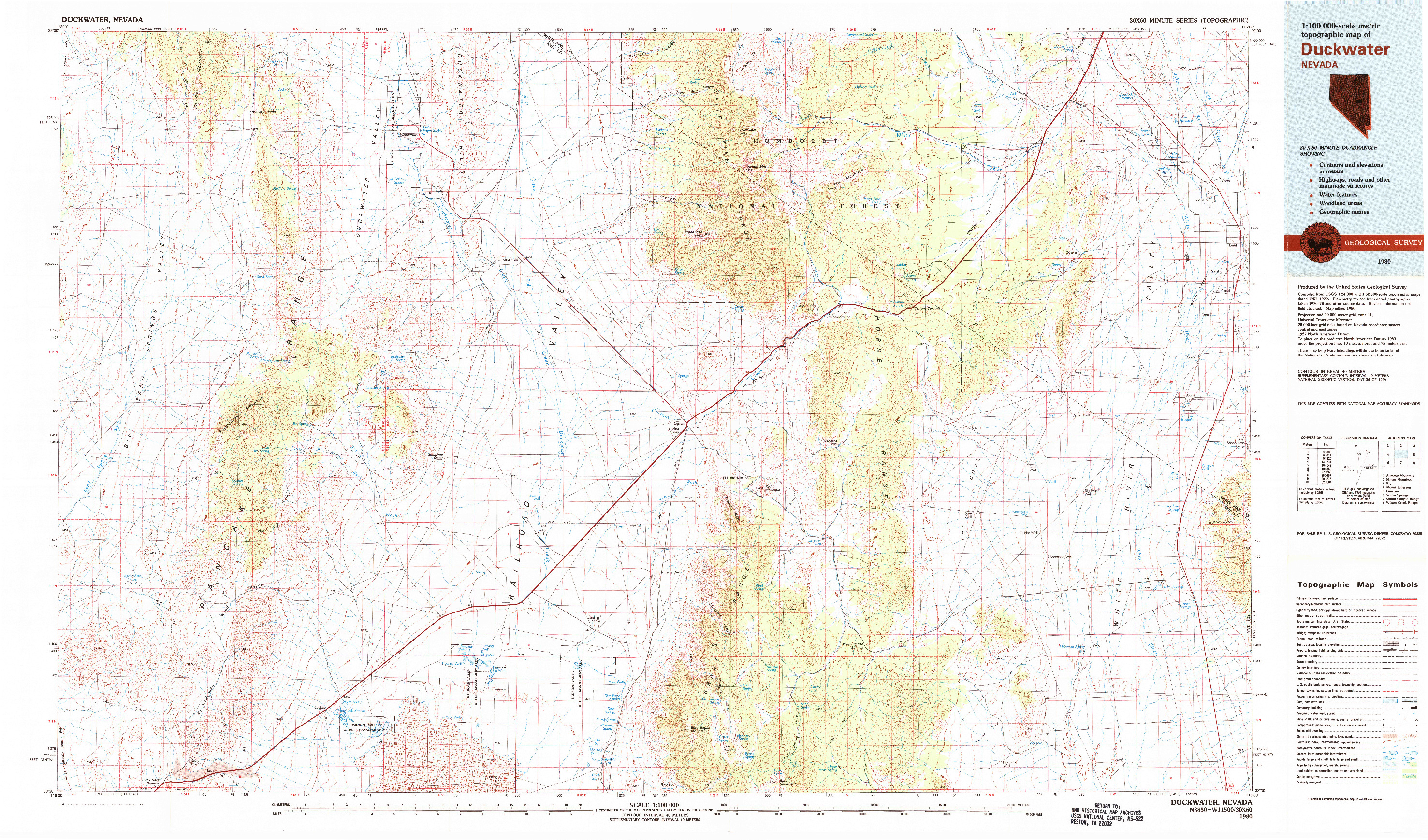 USGS 1:100000-SCALE QUADRANGLE FOR DUCKWATER, NV 1980