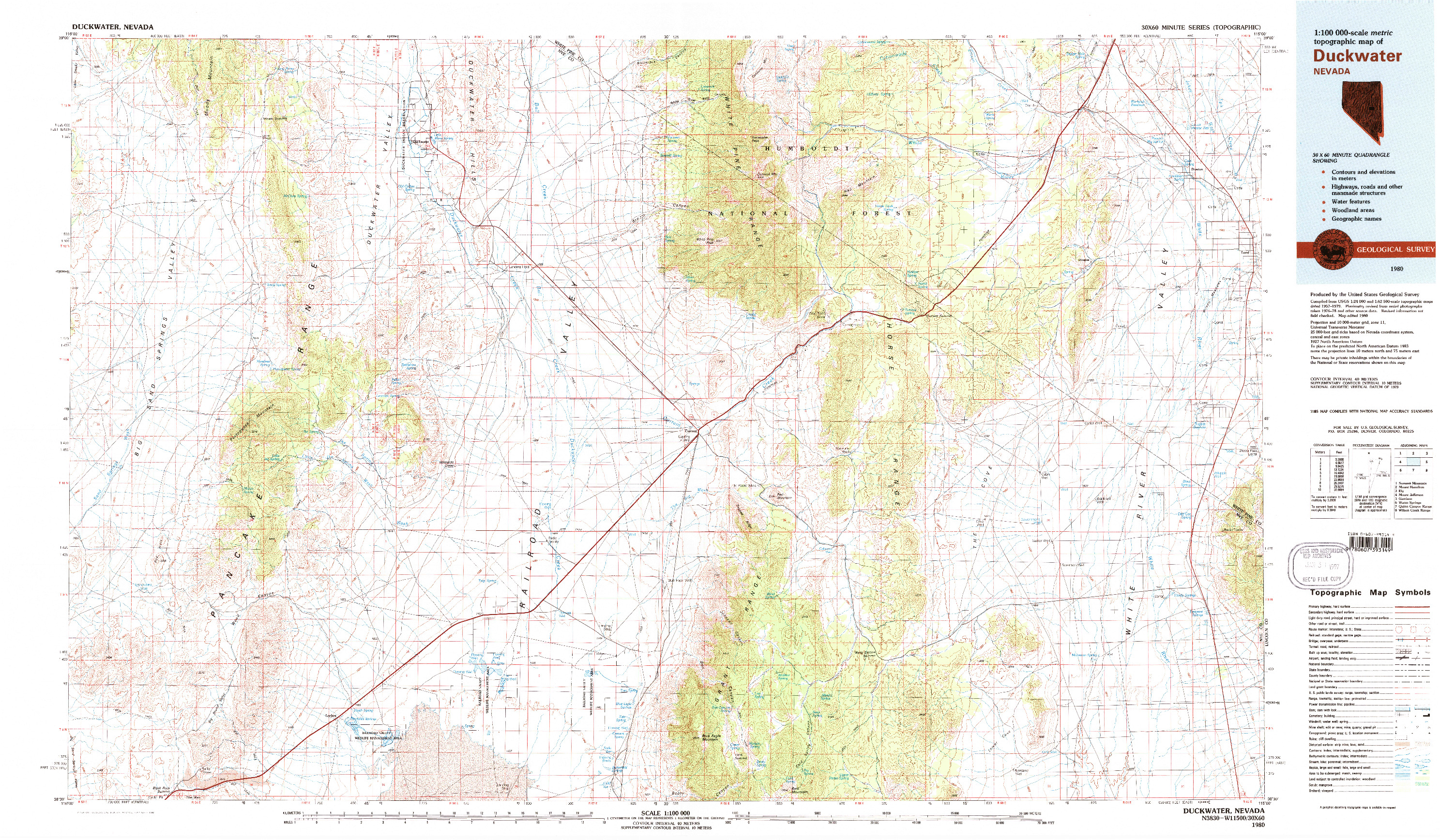 USGS 1:100000-SCALE QUADRANGLE FOR DUCKWATER, NV 1980