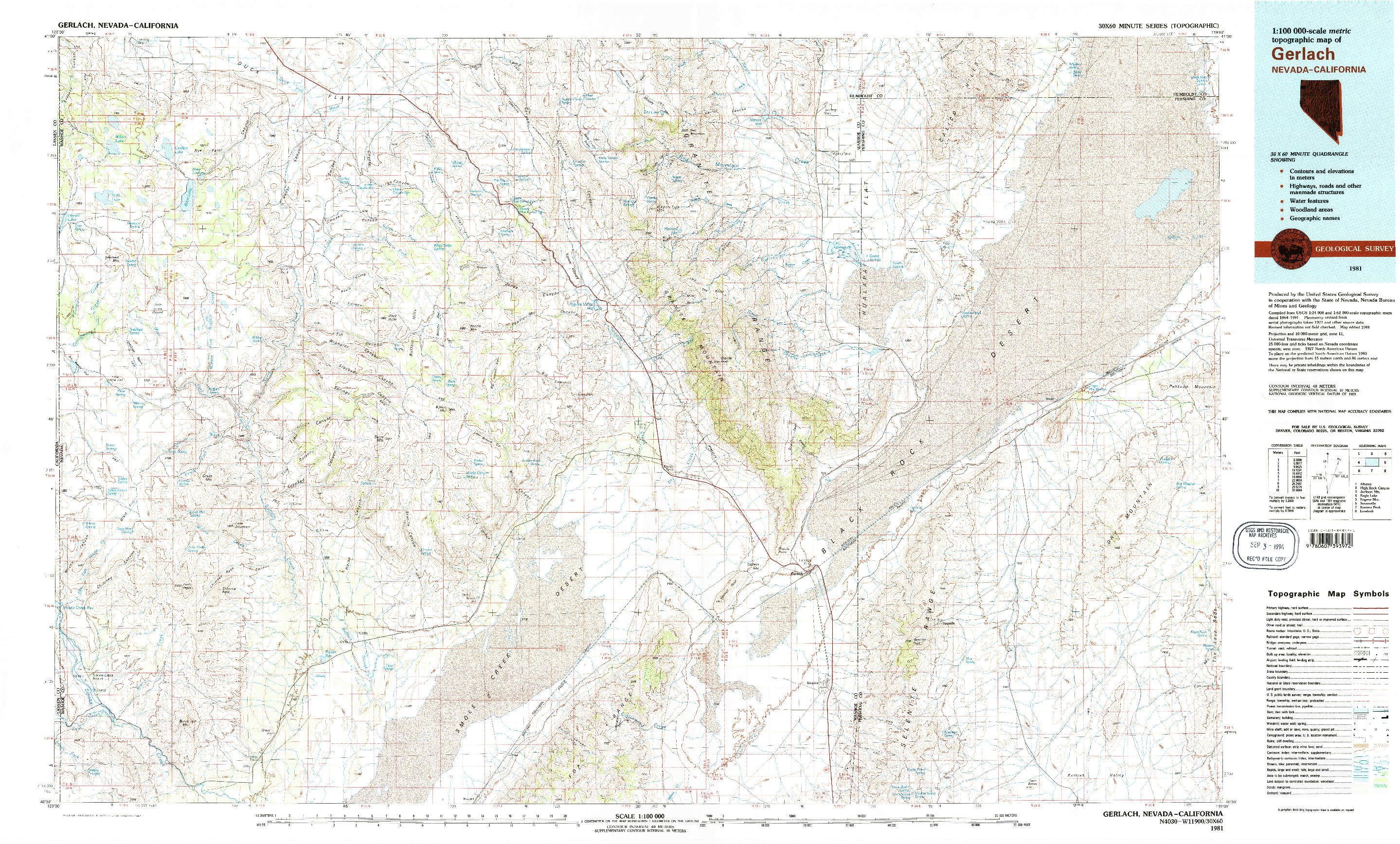 USGS 1:100000-SCALE QUADRANGLE FOR GERLACH, NV 1981
