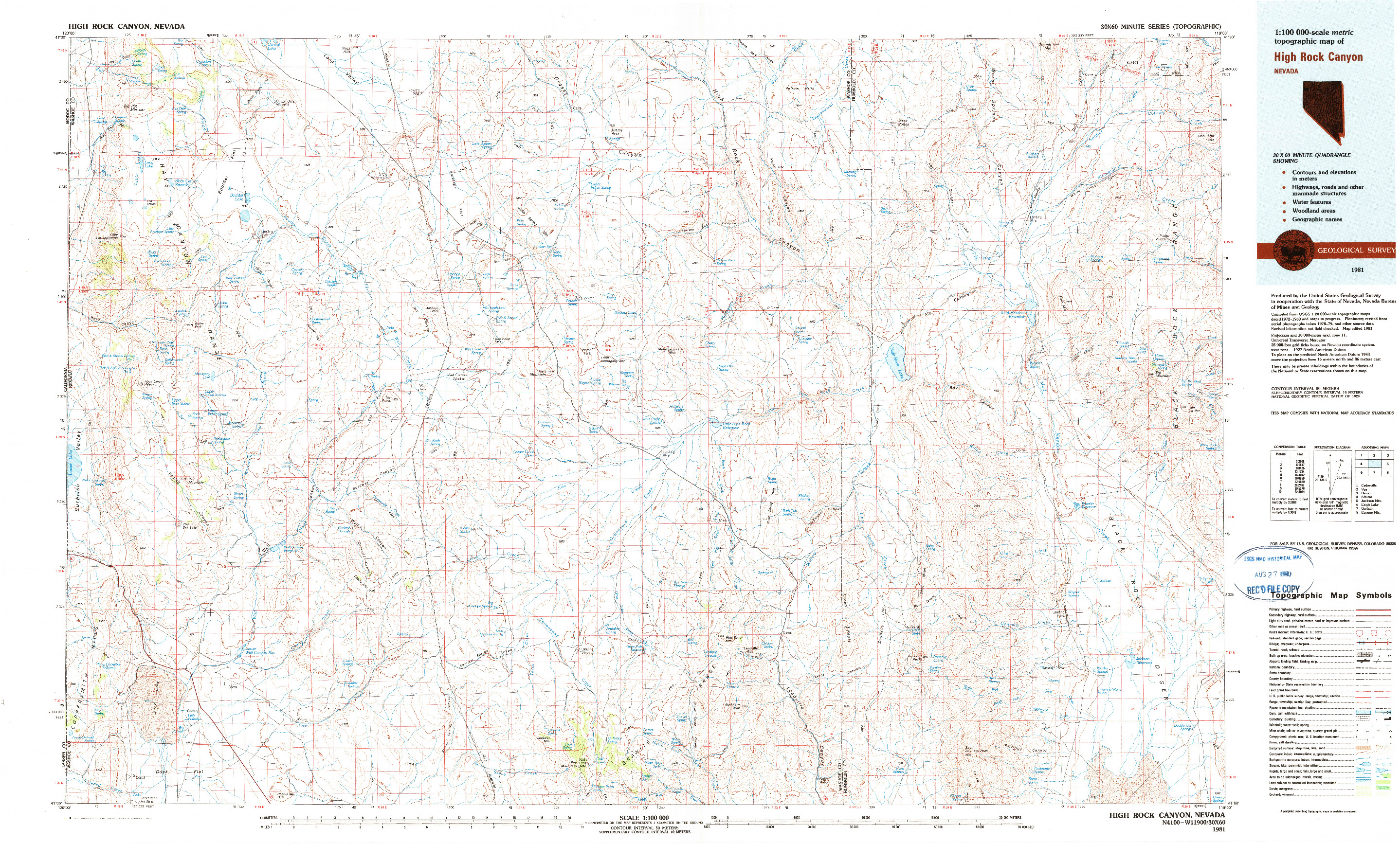 USGS 1:100000-SCALE QUADRANGLE FOR HIGH ROCK CANYON, NV 1981