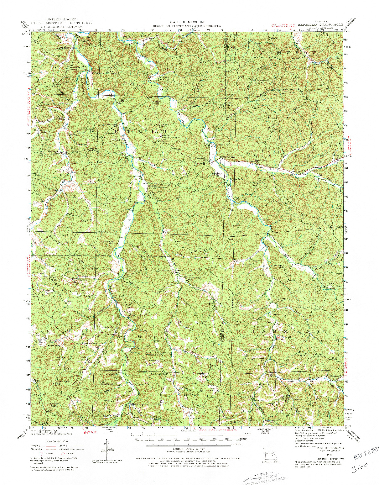 USGS 1:62500-SCALE QUADRANGLE FOR BERRYMAN, MO 1943