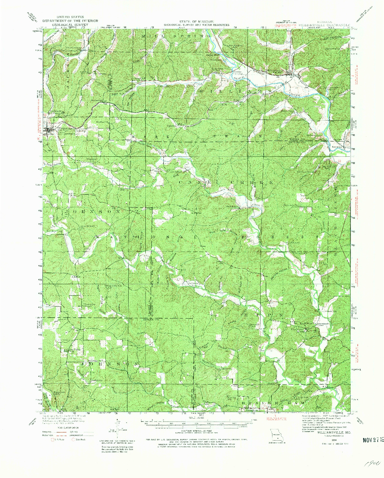 USGS 1:62500-SCALE QUADRANGLE FOR WILLIAMSVILLE, MO 1934