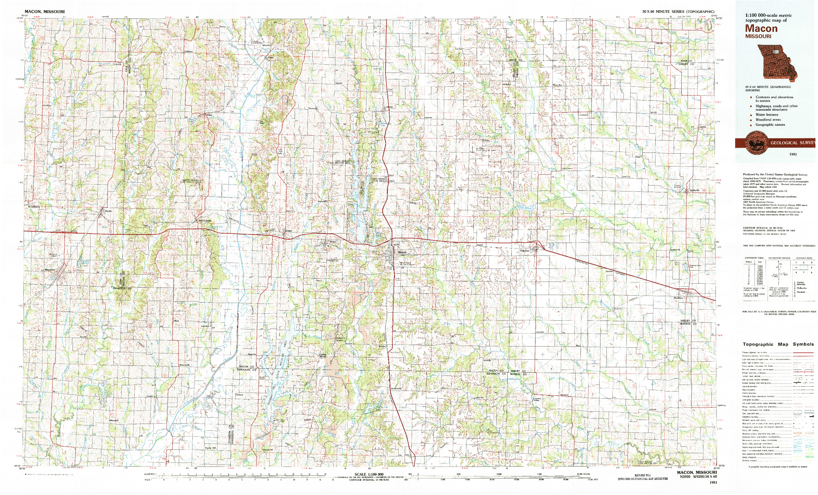 USGS 1:100000-SCALE QUADRANGLE FOR MACON, MO 1981