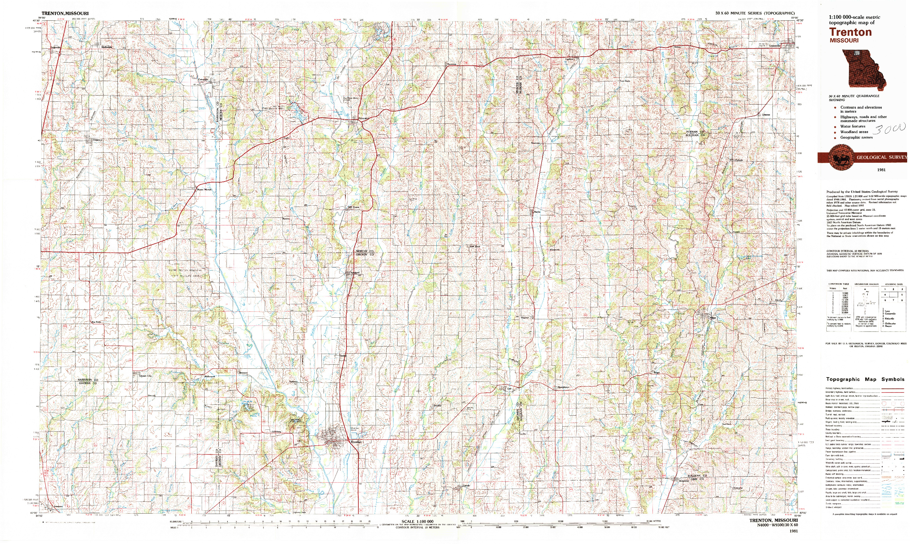 USGS 1:100000-SCALE QUADRANGLE FOR TRENTON, MO 1981