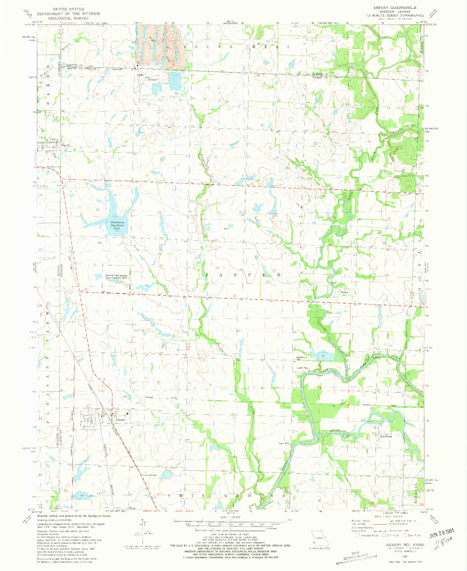 USGS 1:24000-SCALE QUADRANGLE FOR ASBURY, MO 1981