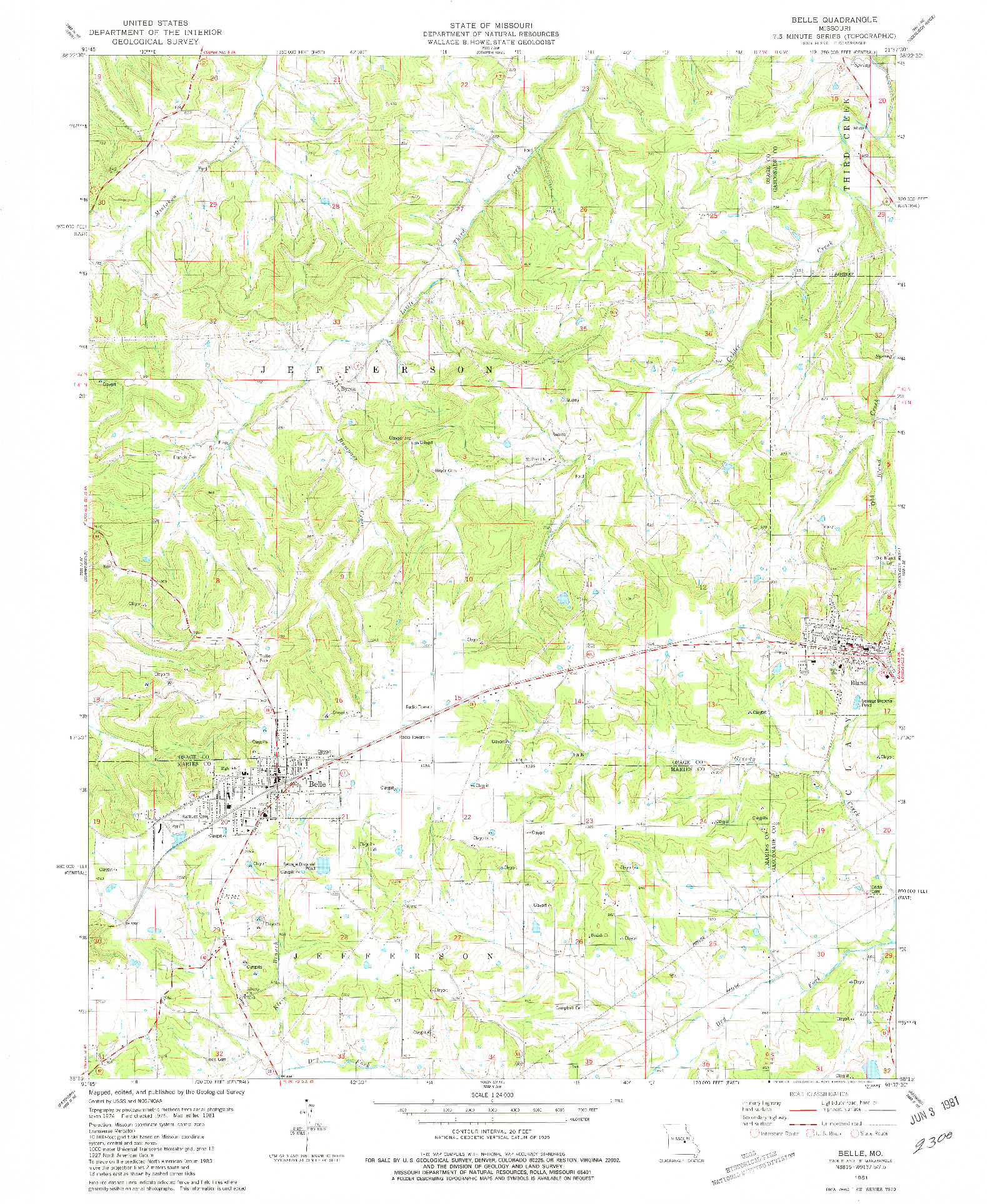 USGS 1:24000-SCALE QUADRANGLE FOR BELLE, MO 1981