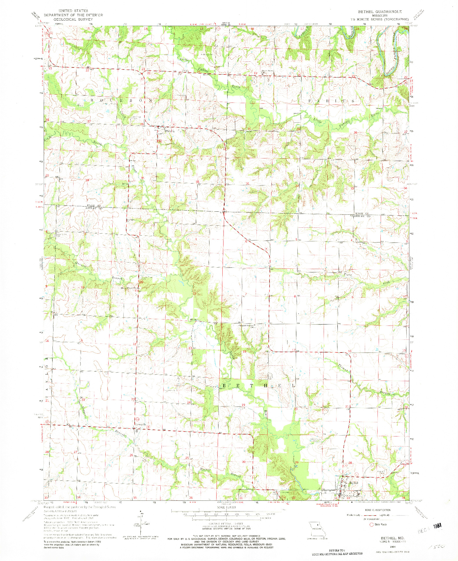 USGS 1:24000-SCALE QUADRANGLE FOR BETHEL, MO 1964