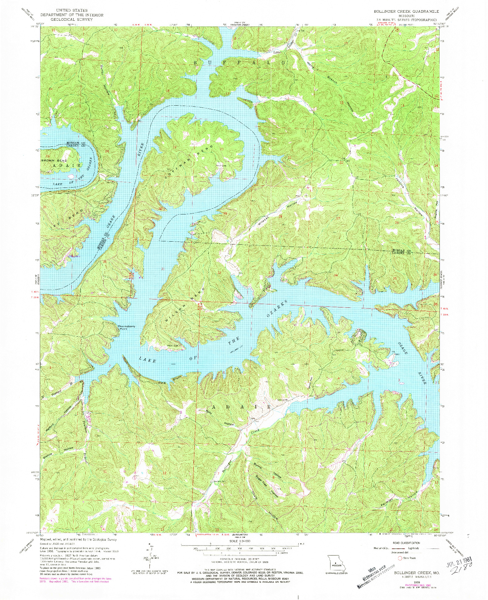 USGS 1:24000-SCALE QUADRANGLE FOR BOLLINGER CREEK, MO 1959